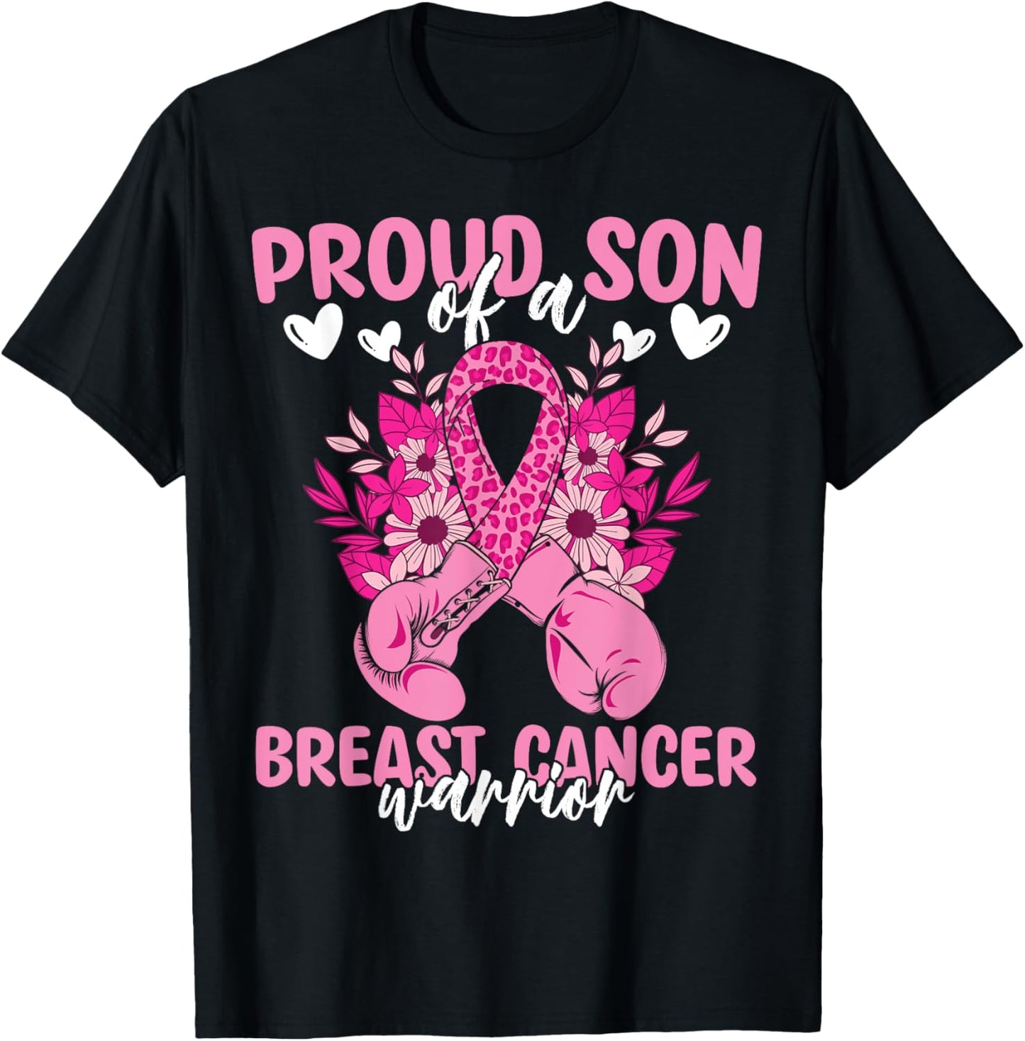Proud Son Of A Breast Cancer Awareness Warrior Ribbon Mom T-Shirt - T-Shirt | Black