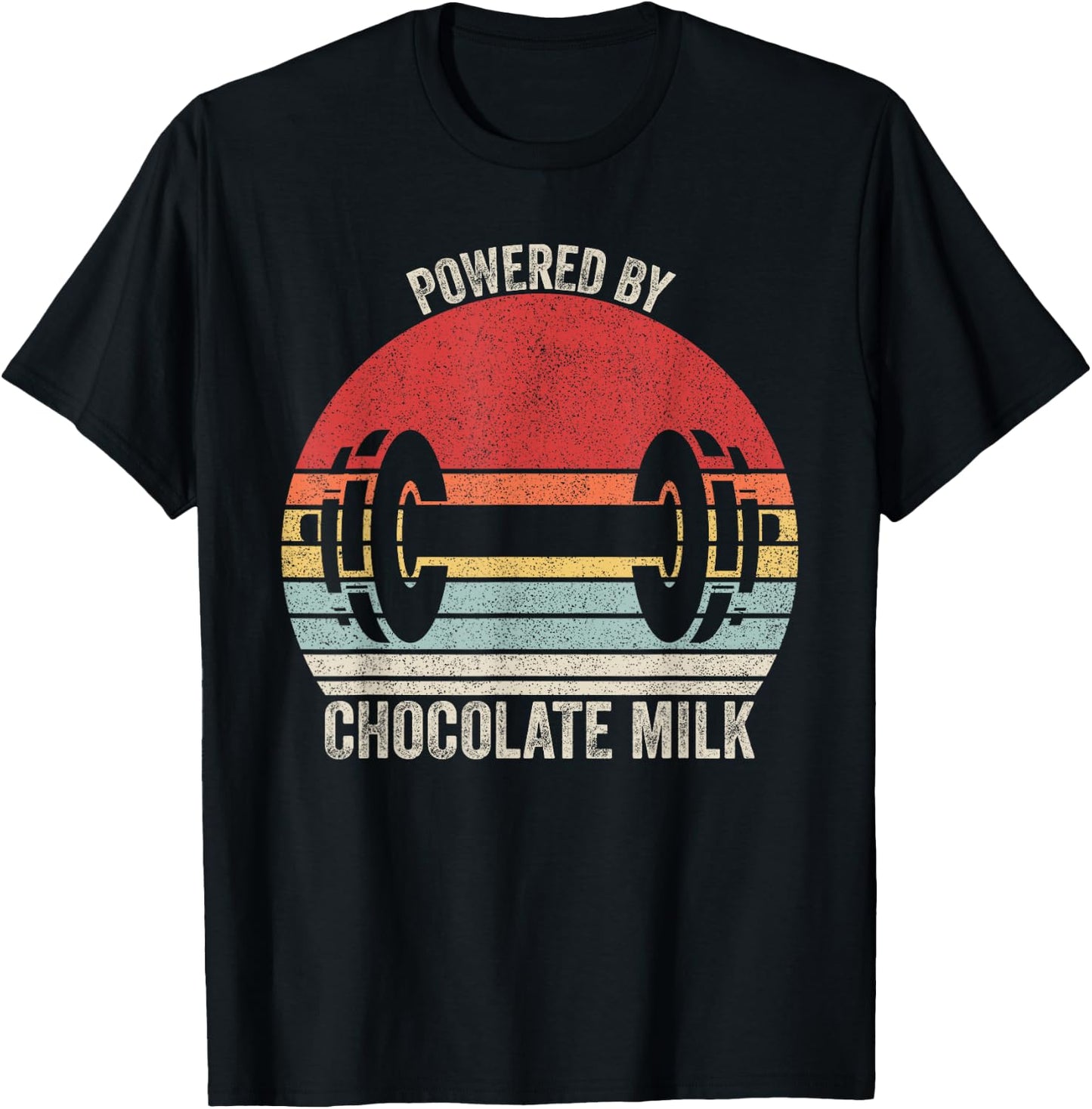 Vintage Retro Powered By Chocolate Milk Shirt Weight Lifting T-Shirt - T-Shirt | Black