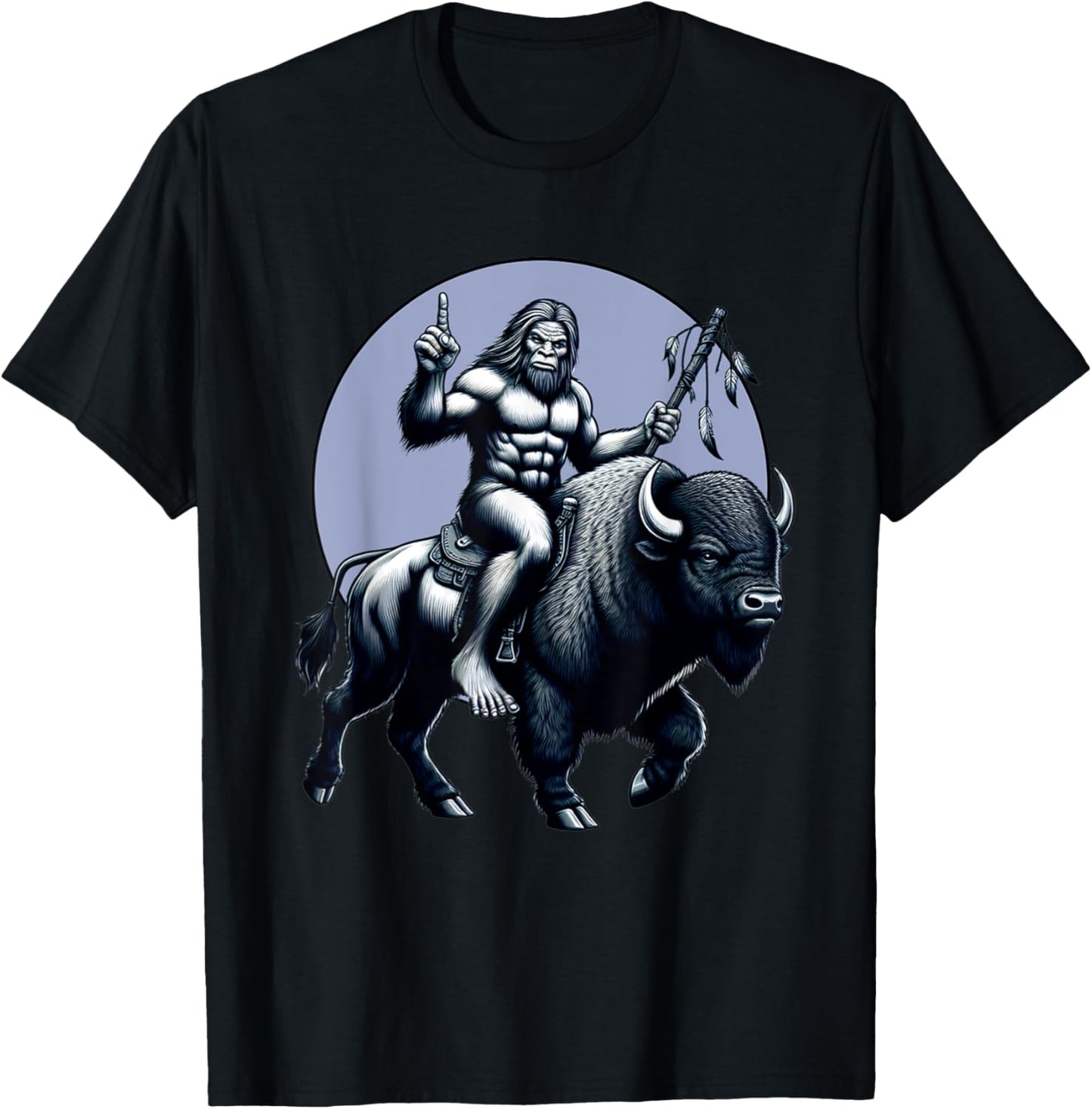 Bigfoot Riding Buffalo With Moon Bigfoot Buffalo Lovers T-Shirt - T-Shirt | Black