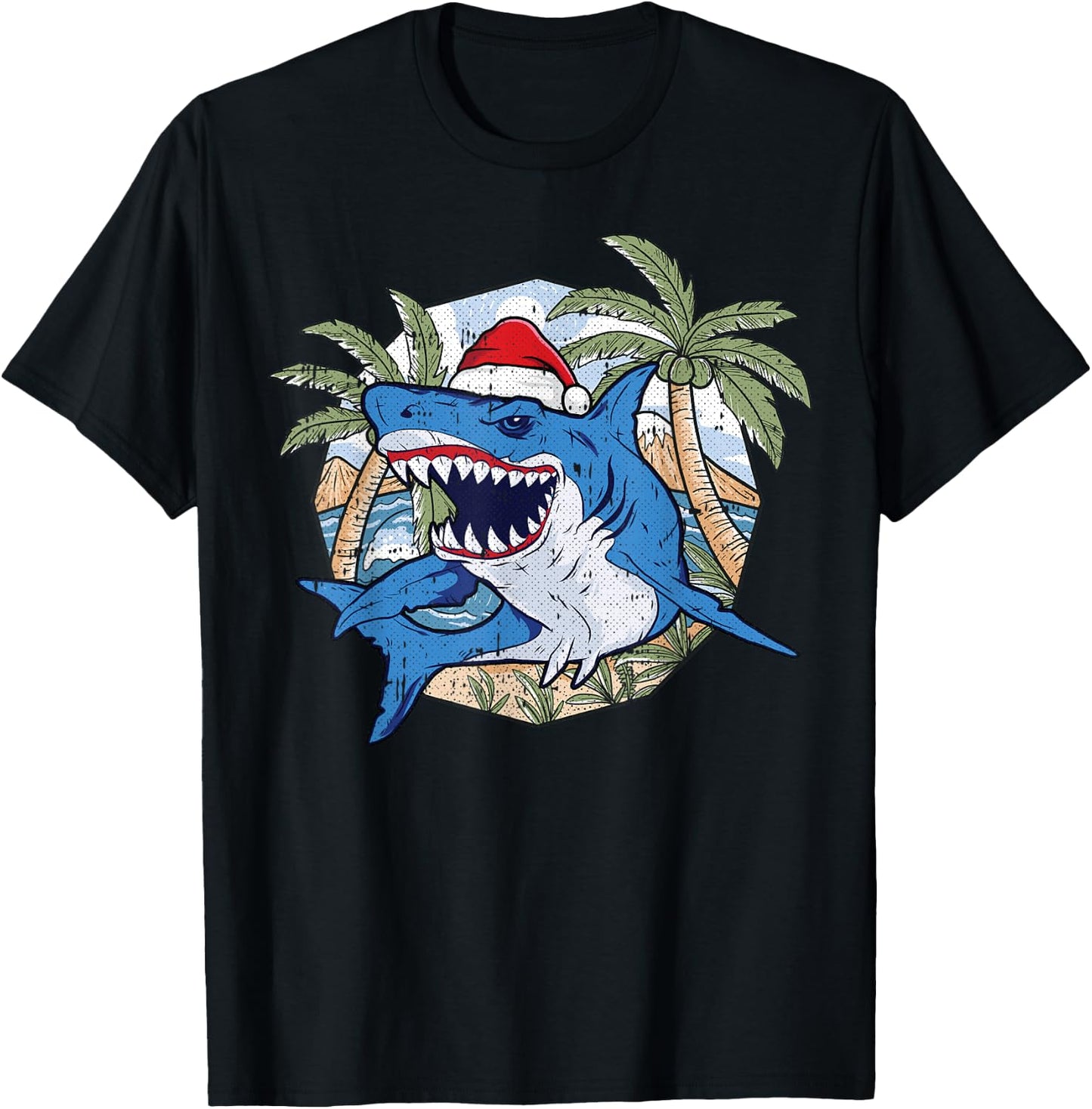 Shark Christmas In July Tropical Beach Summer Vacation Women Kids T-Shirt - T-Shirt | Black