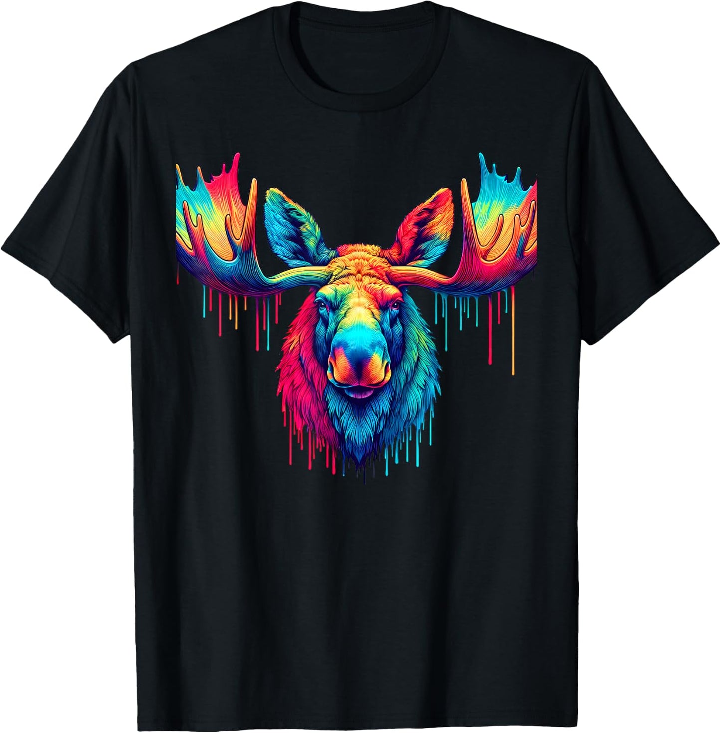 Cool Moose Graphic Spirit Animal Illustration Tie Dye Art T-Shirt - T-Shirt | Black