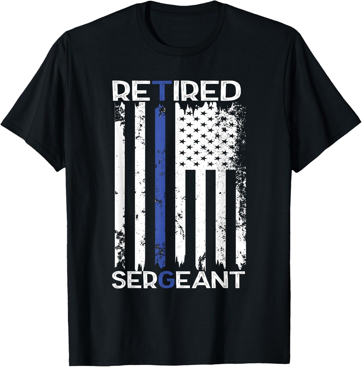 Thin Blue Line Retired Police Sergeant Retirement Gift T-Shirt - T-Shirt | Black