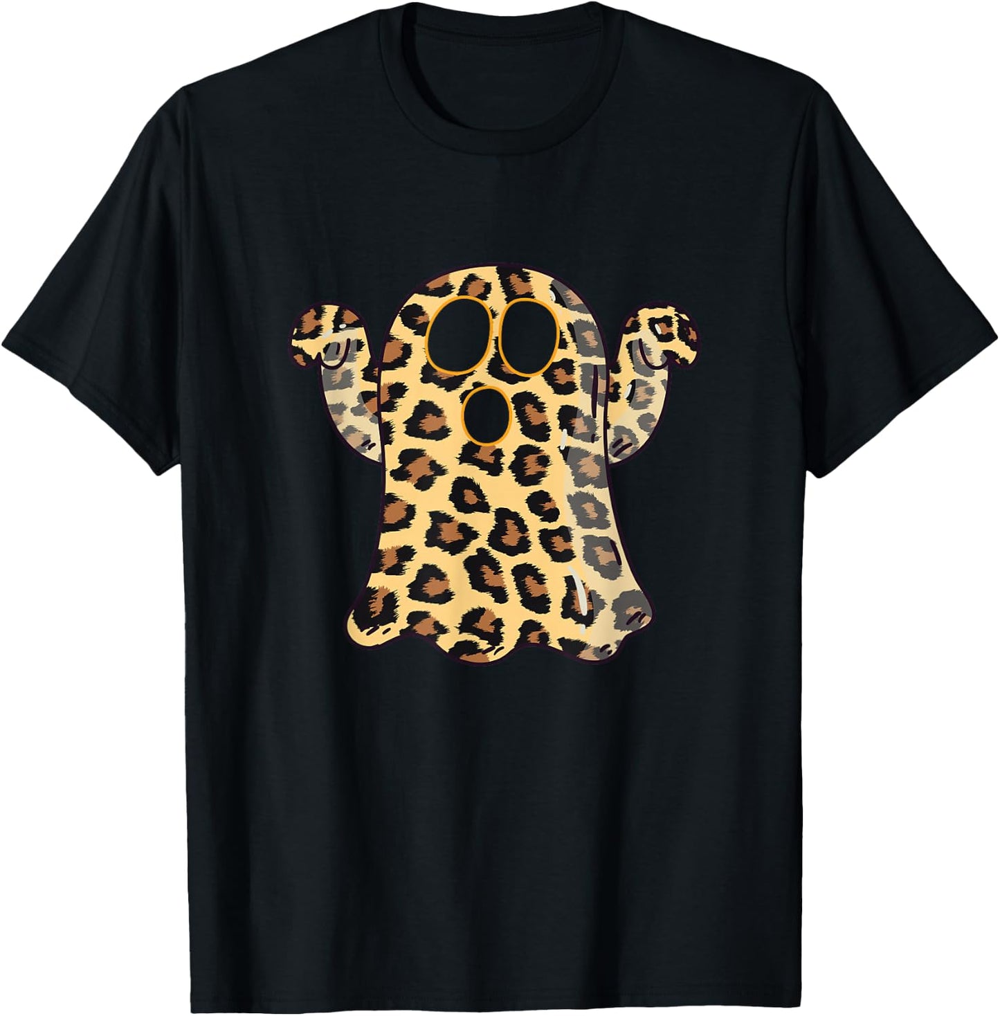 Ghost Boo Leopard Print Halloween Women Girls boys Kids T-Shirt - T-Shirt | Black