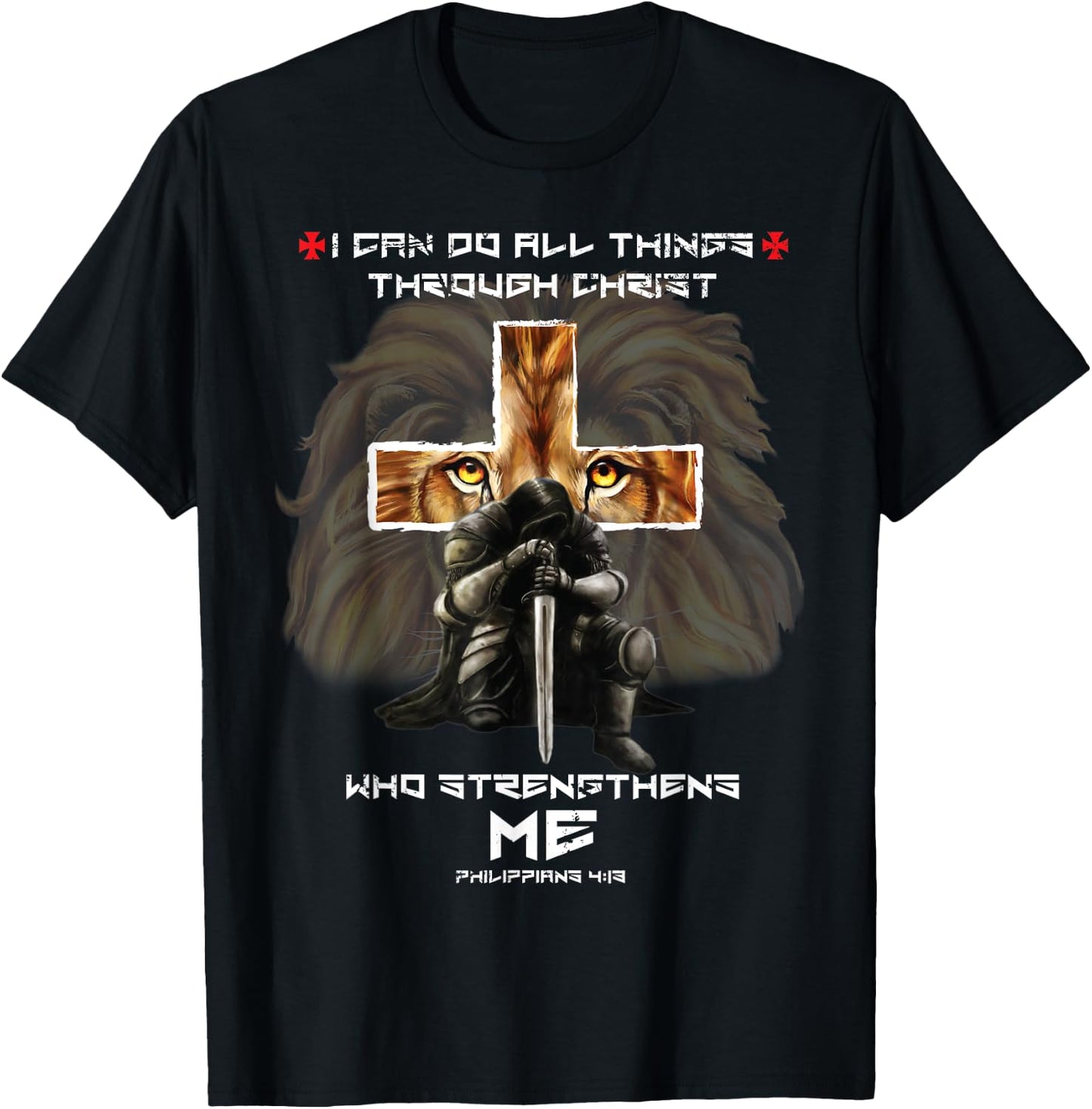 Religious Gifts Dad Lion Cross Christian Fathers Day T-Shirt - T-Shirt | Black