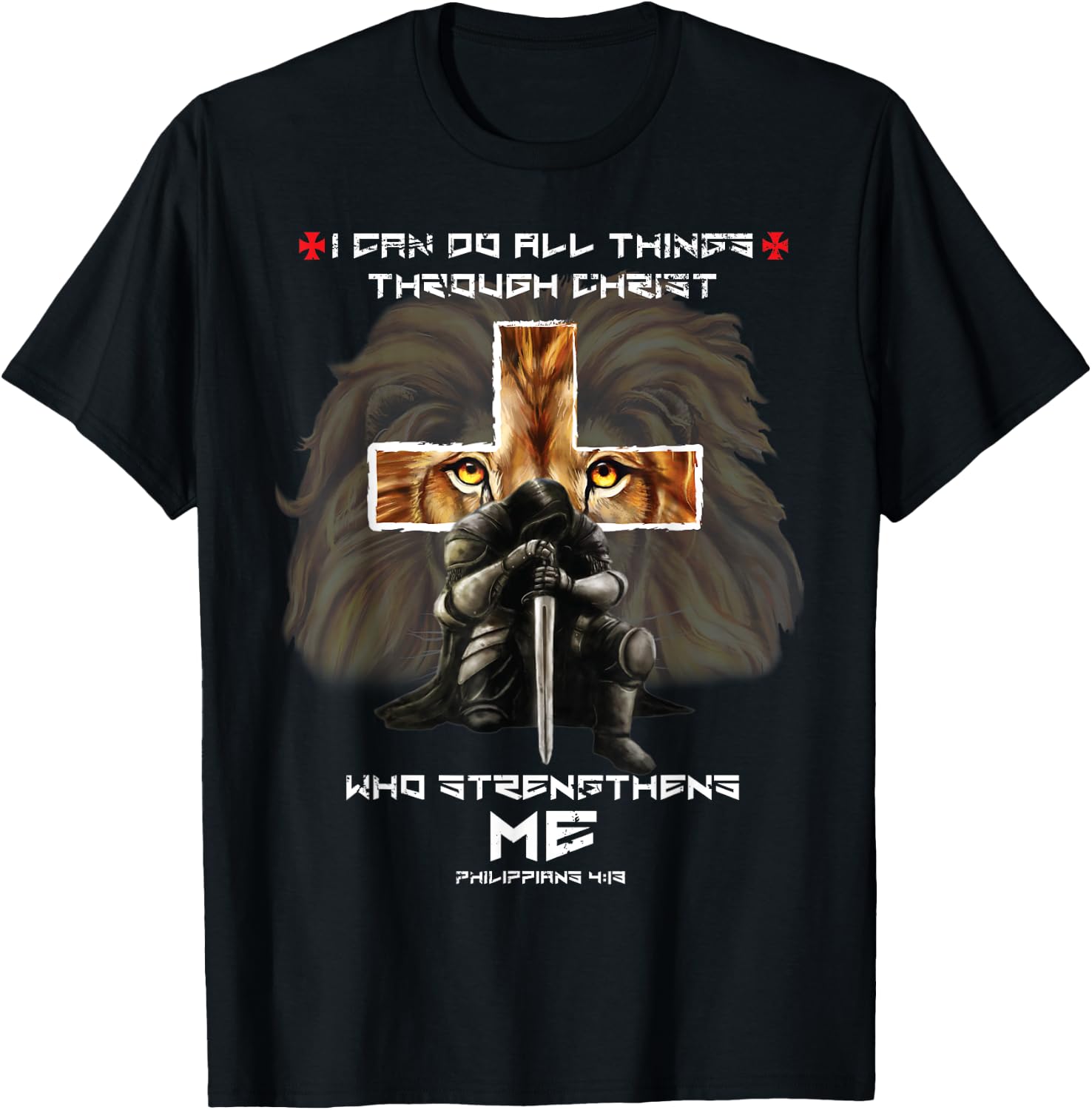 Religious Gifts Dad Lion Cross Christian Fathers Day T-Shirt - T-Shirt | Black