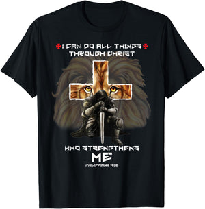 Religious Gifts Dad Lion Cross Christian Fathers Day T-Shirt - T-Shirt | Black