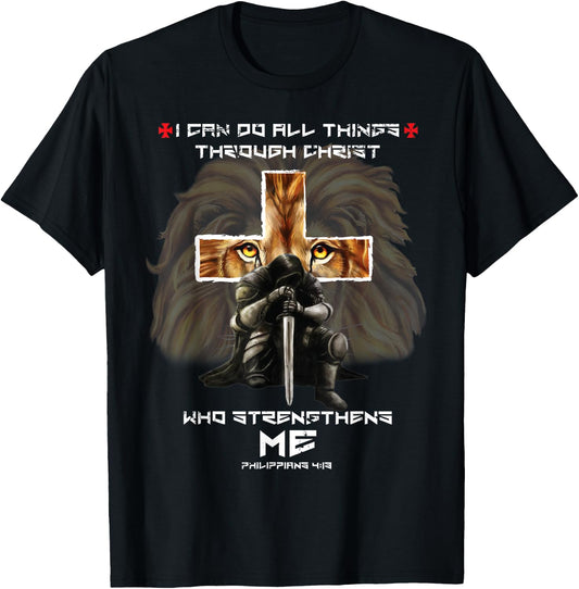 Religious Gifts Dad Lion Cross Christian Fathers Day T-Shirt - T-Shirt | Black