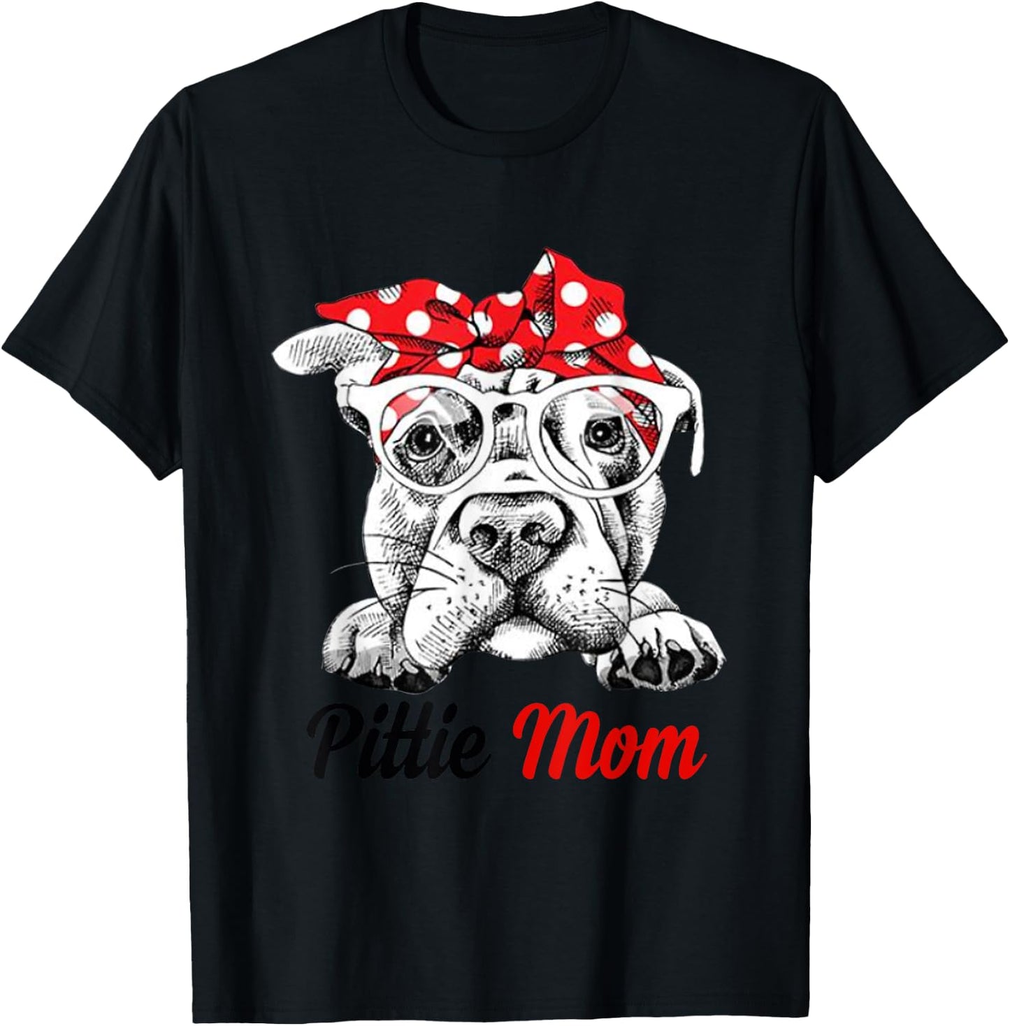 Pittie Mom With Red Bandana Headband Dog Mom Mothers Day T-Shirt - T-Shirt | Black