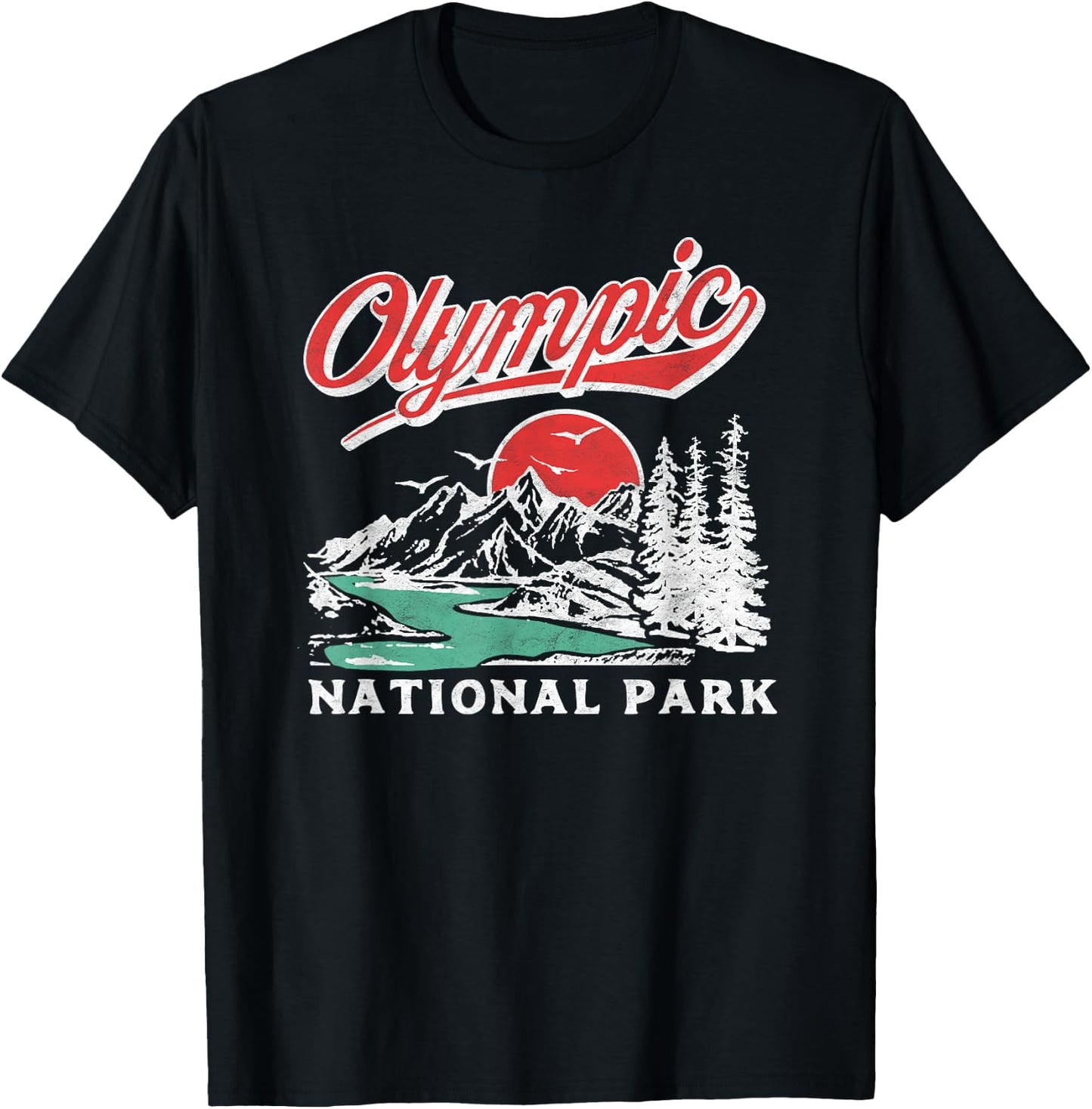 Olympic National Park Retro 80s Mountains Graphic T-Shirt - T-Shirt | Black