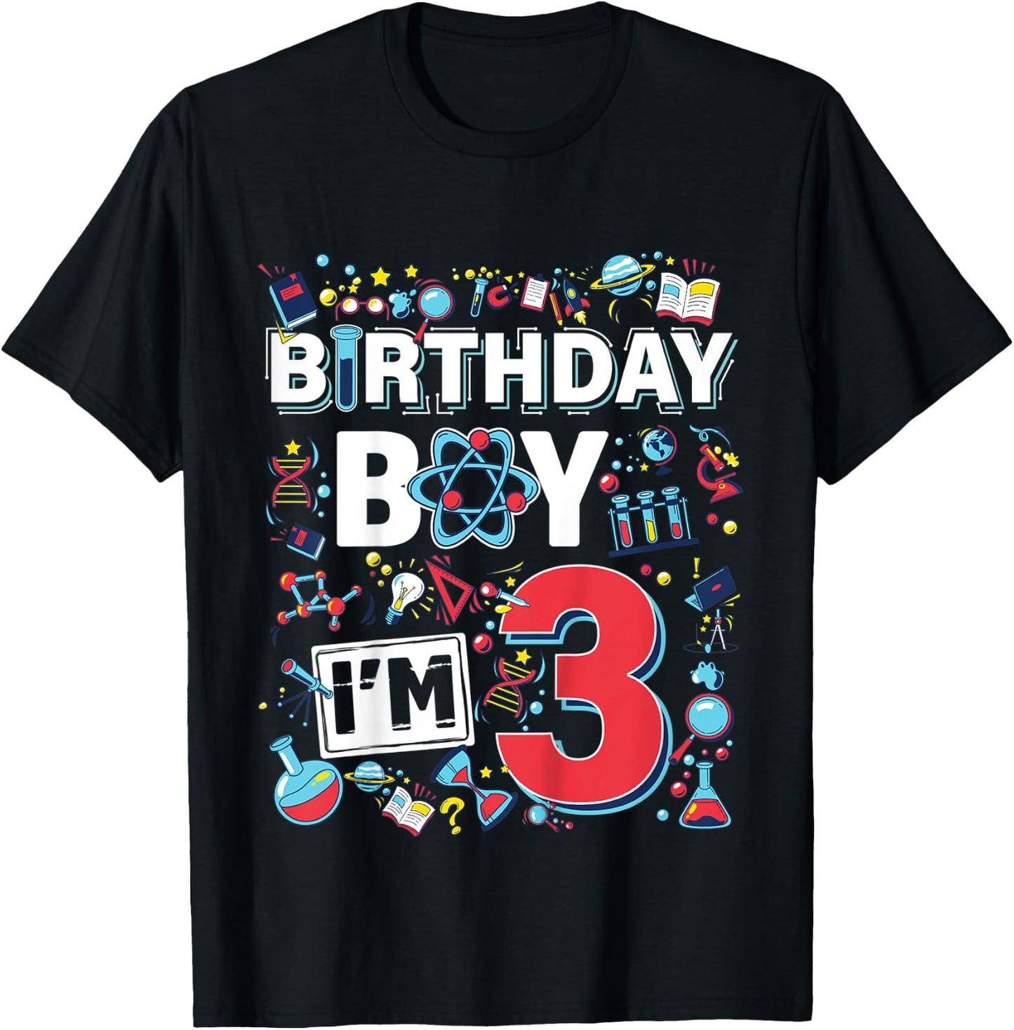 Kids Scientist 3rd Birthday Boy I'm 3 Years Science experiments T-Shirt - T-Shirt | Black
