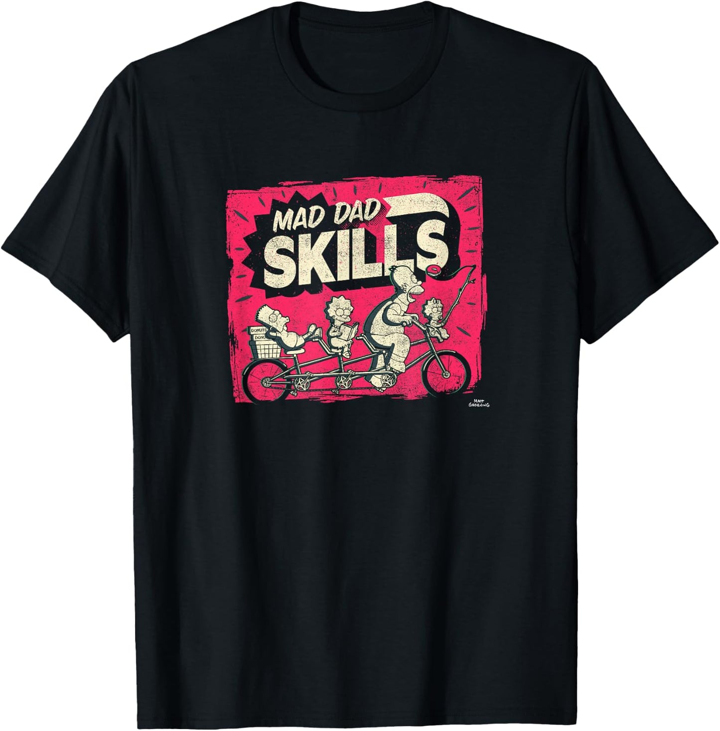 The Simpsons Mad Dad Skills Family Tandem Bike Ride T-Shirt - T-Shirt | Black