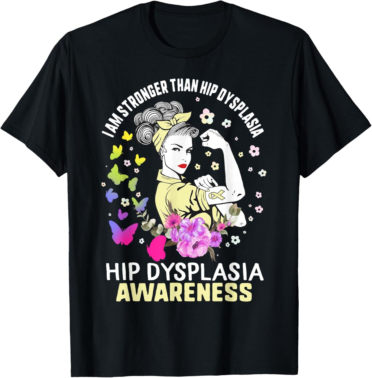 Stronger Than Hip Dysplasia Awareness Cream Ribbon Woman T-Shirt - T-Shirt | Black