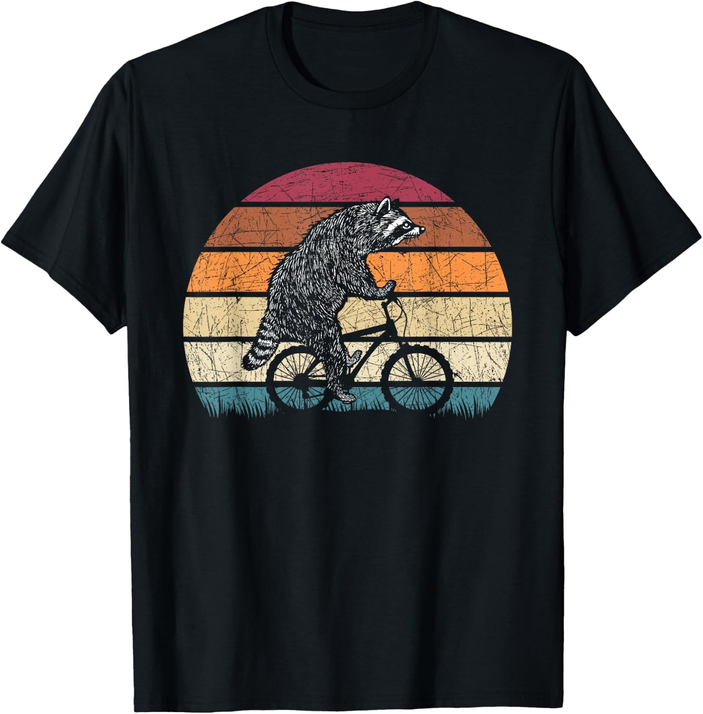 Bicycle Trash Panda Retro Cyclist Gift Racoon T-Shirt - T-Shirt | Black