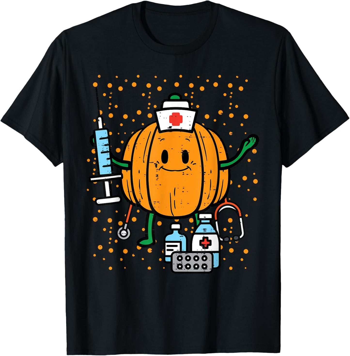 Halloween Nurse Pumpkin Nursing Scrub Top Costume Women Men T-Shirt - T-Shirt | Black