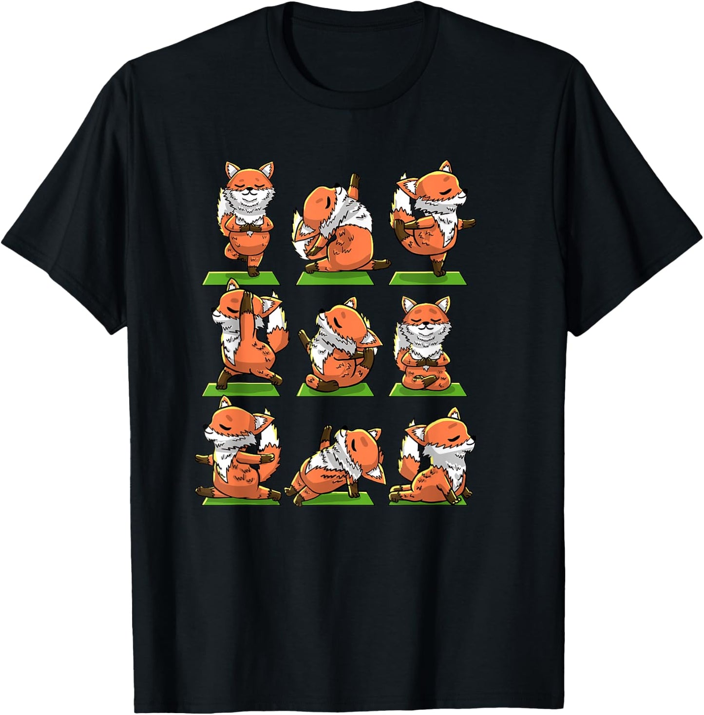 Yoga Foxes Pose Funny Meditation Exercise Animal Lover Gift T-Shirt - T-Shirt | Black