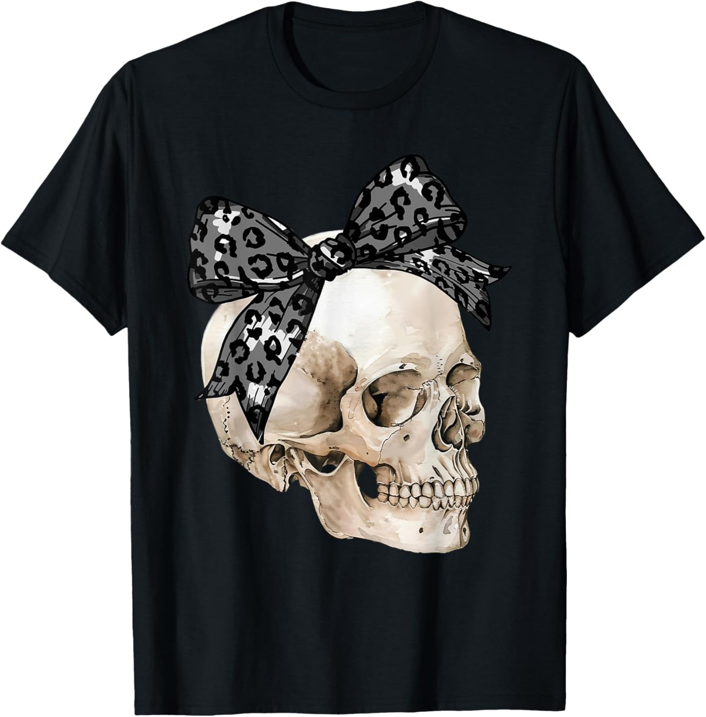 Coquette Bow Spooky Season Skeleton Skull Horror Halloween T-Shirt - T-Shirt | Black