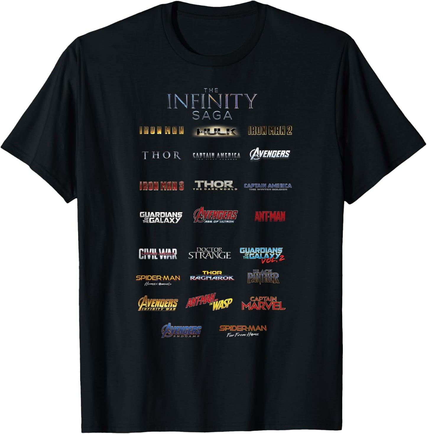 Marvel The Infinity Saga Film Logo Stack T-Shirt - T-Shirt | Black