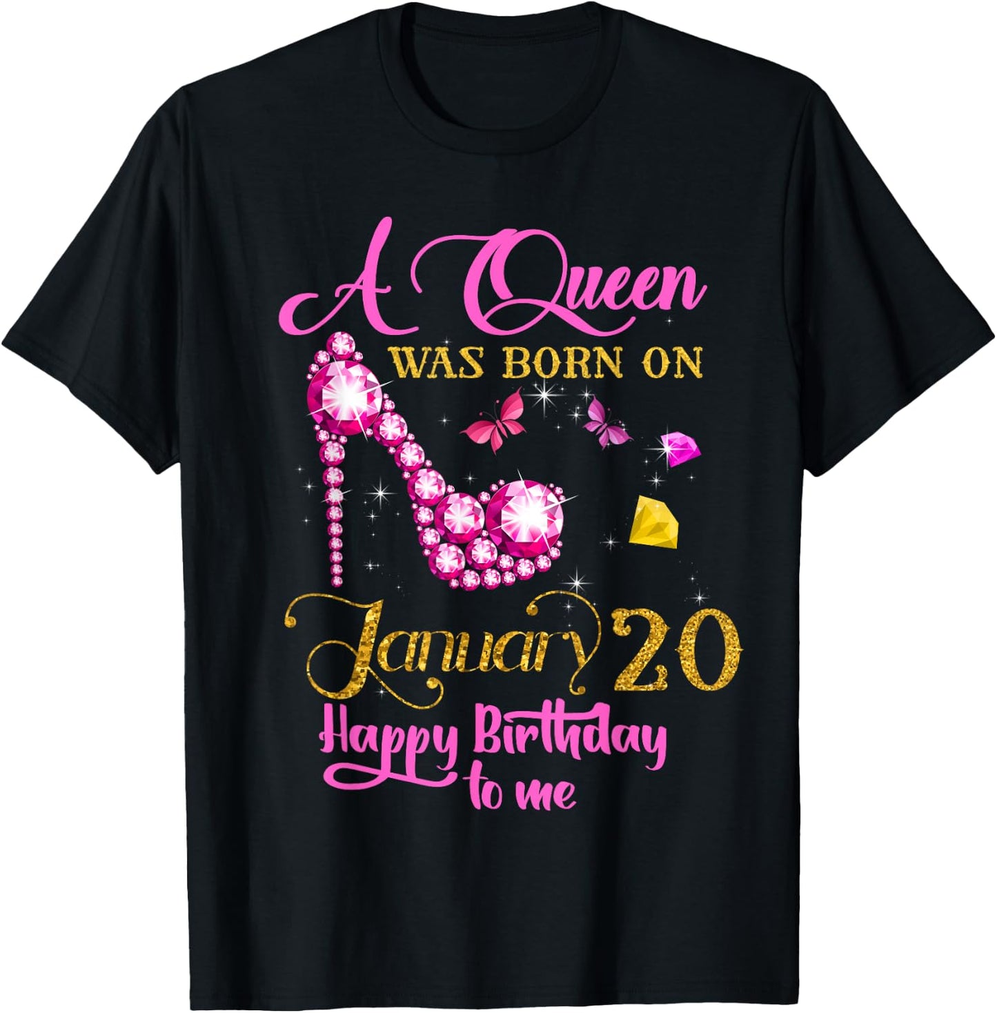 A Queen Was Born on January 20, 20th January Birthday T-Shirt - T-Shirt | Black