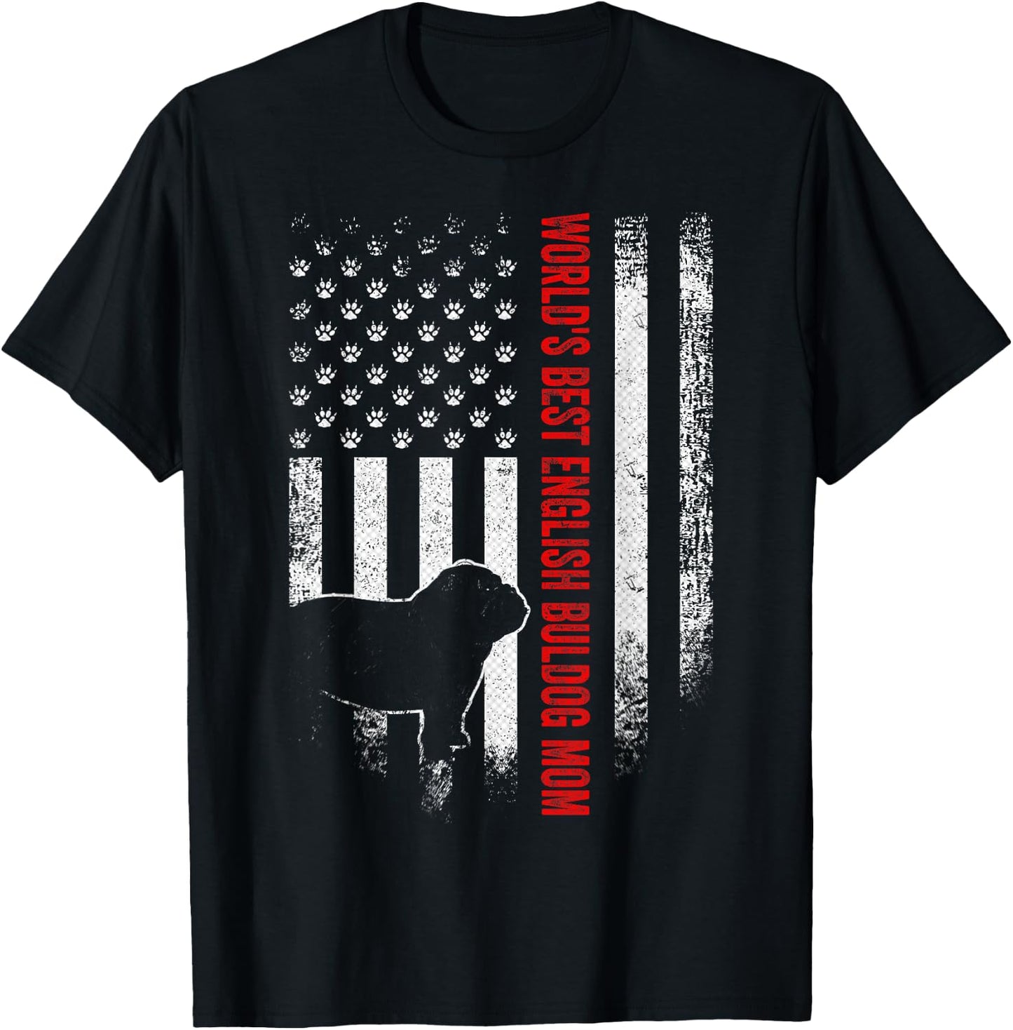 Vintage American Flag World's Best English Bulldog Mom Funny Men T-Shirt - T-Shirt | Black