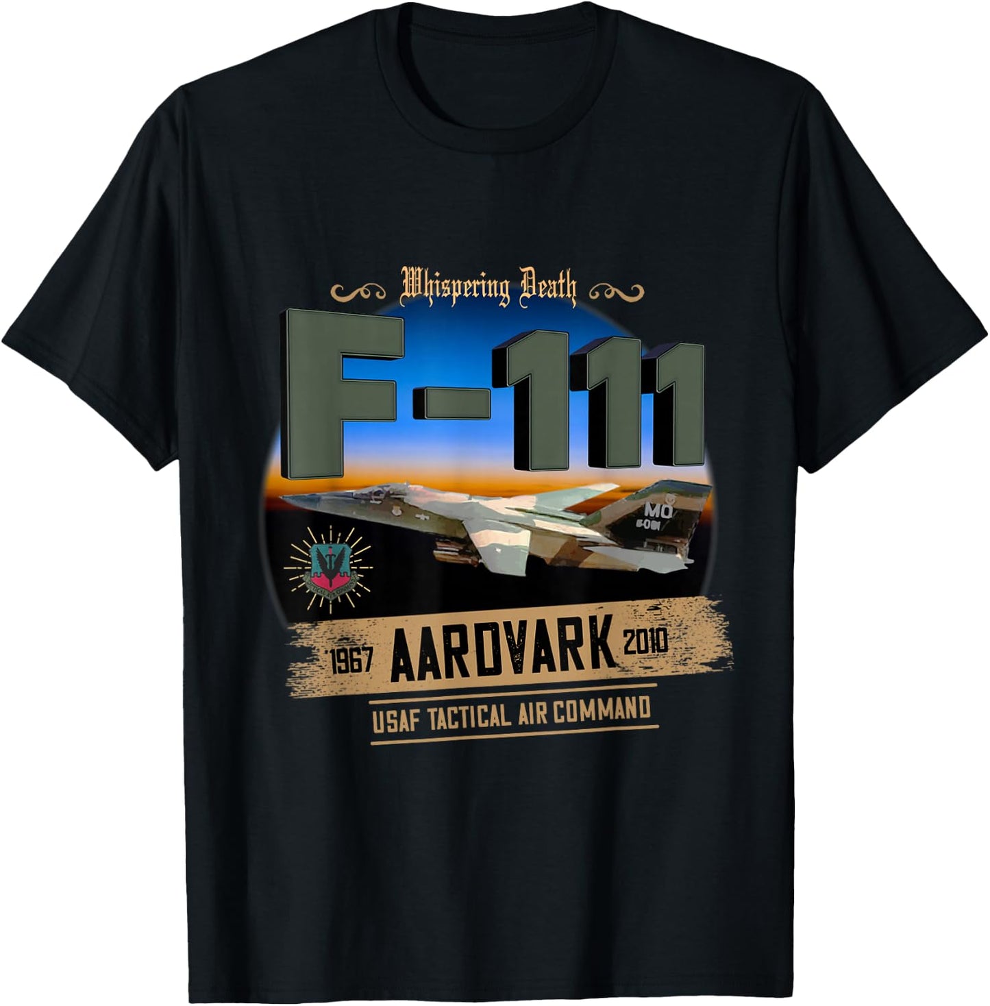 TSH Designs F-111 Aardvark Adult Black Cotton 100% Short Sleeve Classic Fit T-Shirt - T-Shirt | Black