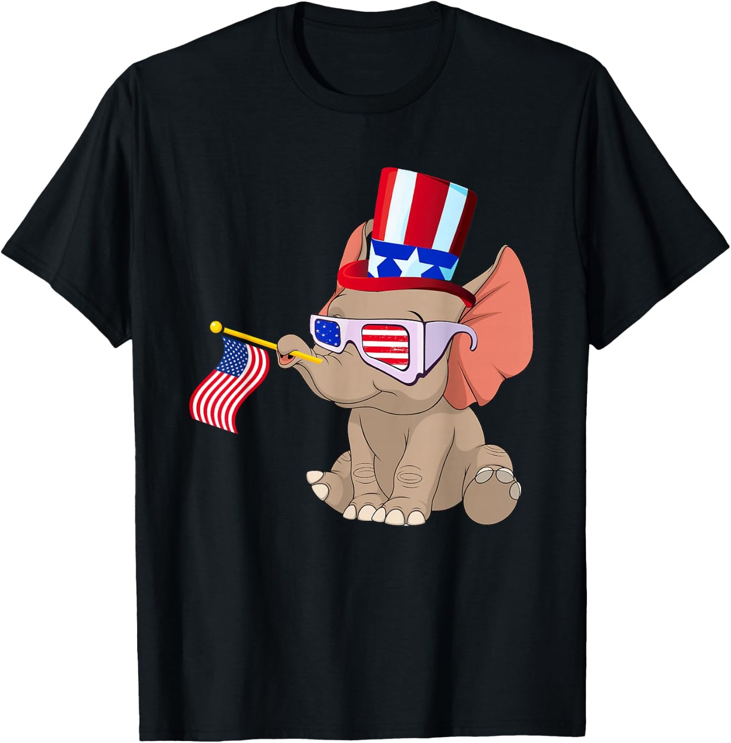 Patriotic Elephant Wearing American Flag Sunglasses 4th July Women Kids Men T-Shirt - T-Shirt | Black