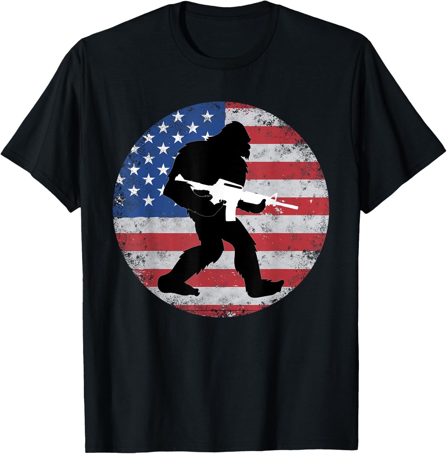 Bigfoot Gun Owner US American Flag Sasquatch AR15 Rifle Men T-Shirt - T-Shirt | Black