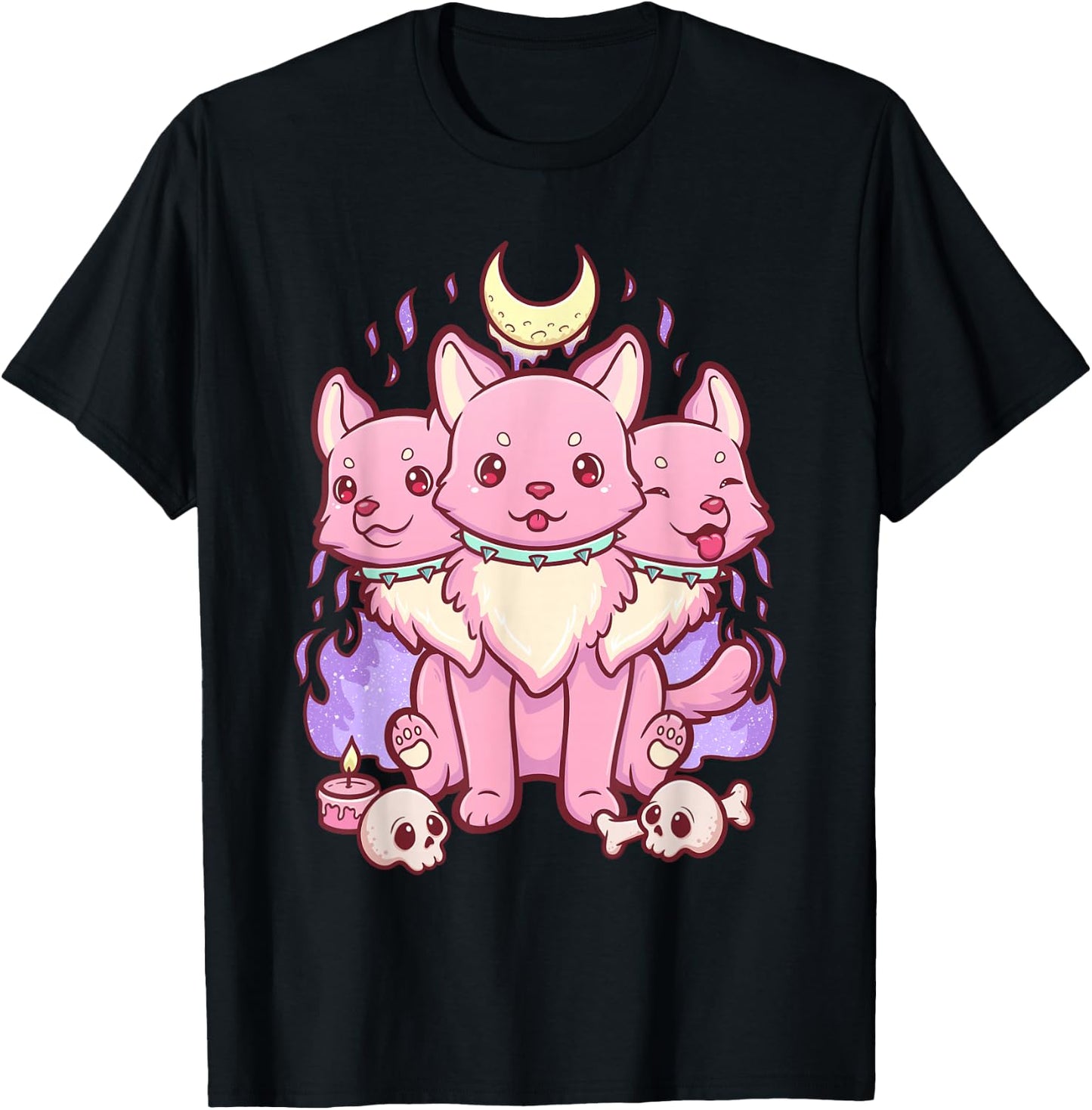 Kawaii Pastel Goth Cute Scary 3 Headed Dog T-Shirt - T-Shirt | Black