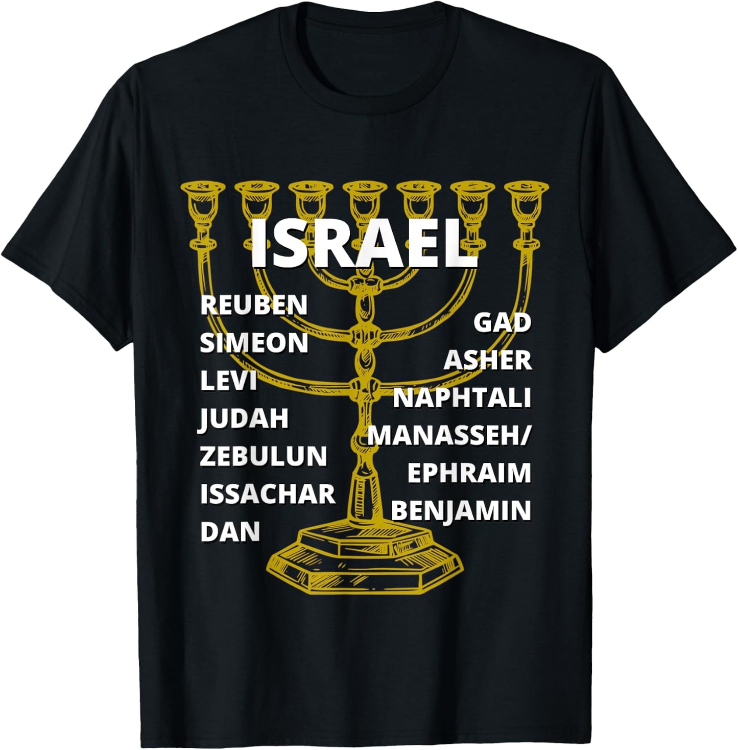 Tribes of Israel Menorah T-Shirt - T-Shirt | Black