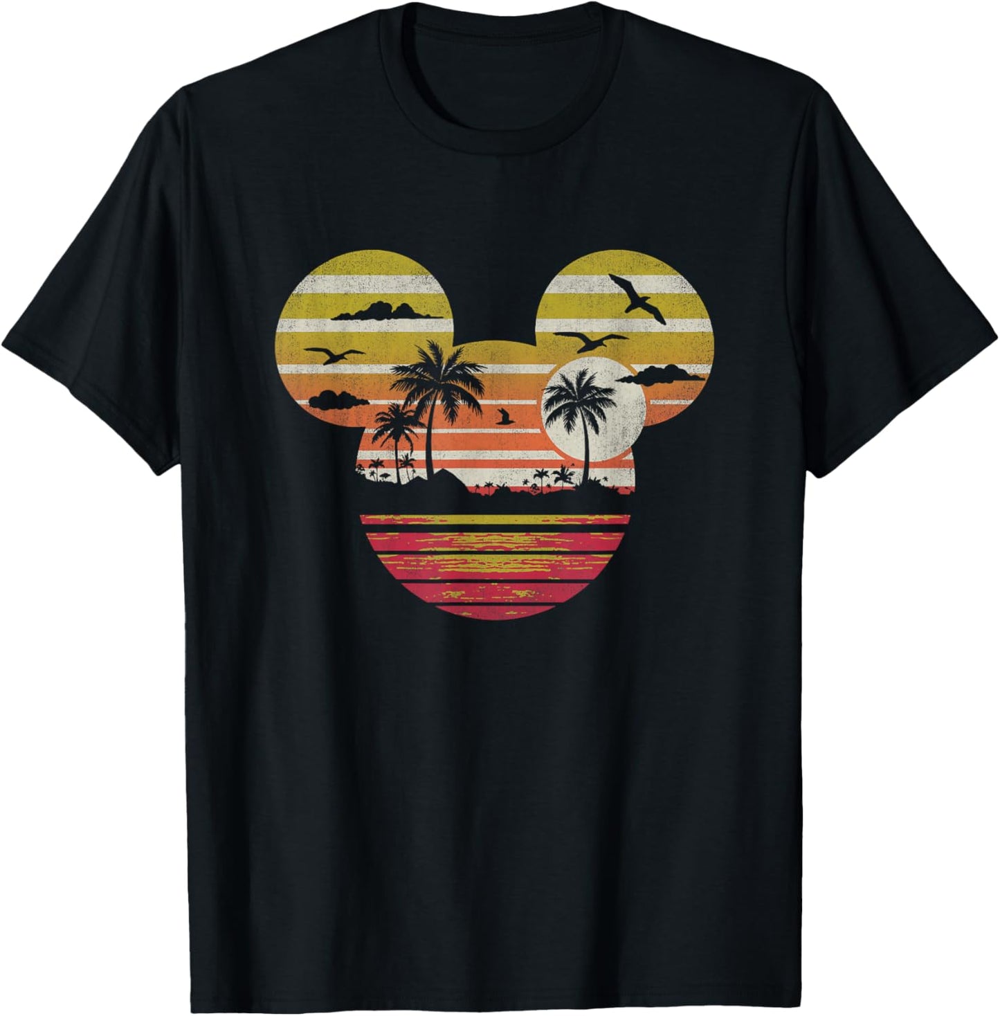 Disney Mickey and Friends Vintage Sunset Landscape Ears Logo T-Shirt - T-Shirt | Black