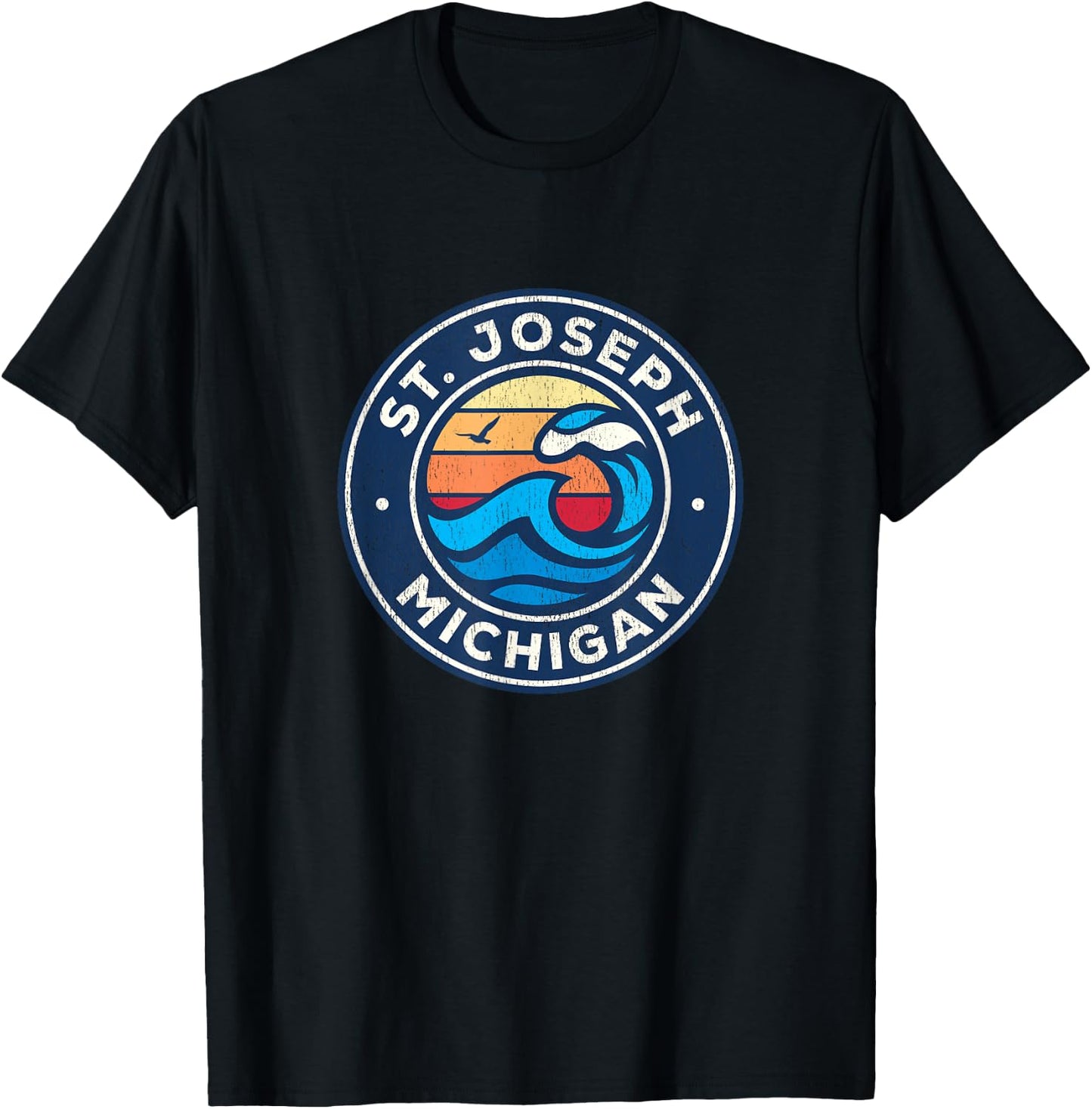 St. Joseph Michigan MI Vintage Nautical Waves Design T-Shirt - T-Shirt | Black