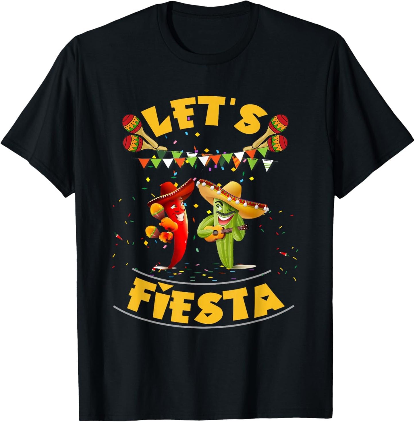 Funny Let's Fiesta Cinco De Mayo Men Women Kids Party Day T-Shirt - T-Shirt | Black