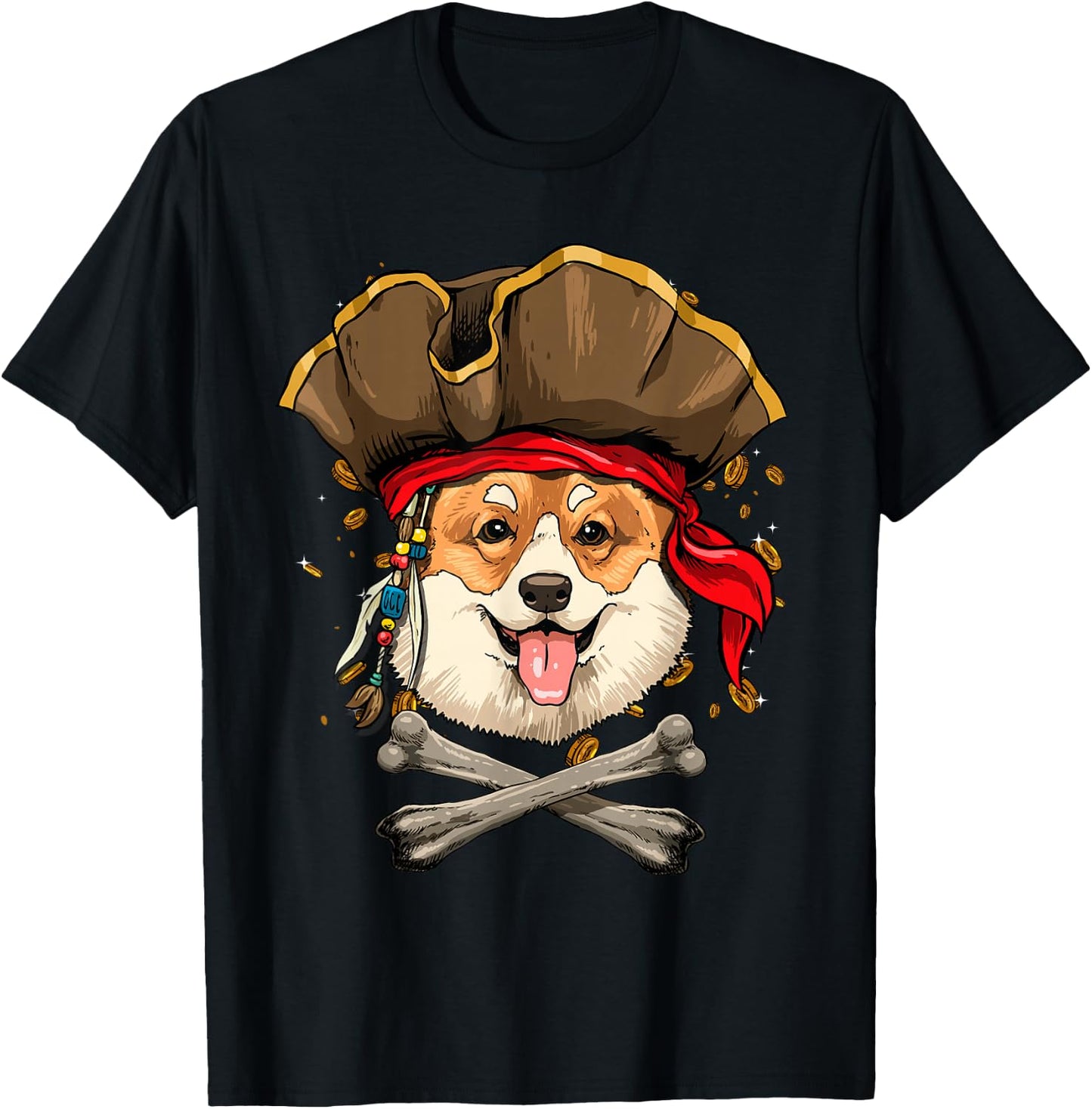 Corgi Pirate Dog Halloween Jolly Roger T-Shirt - T-Shirt | Black