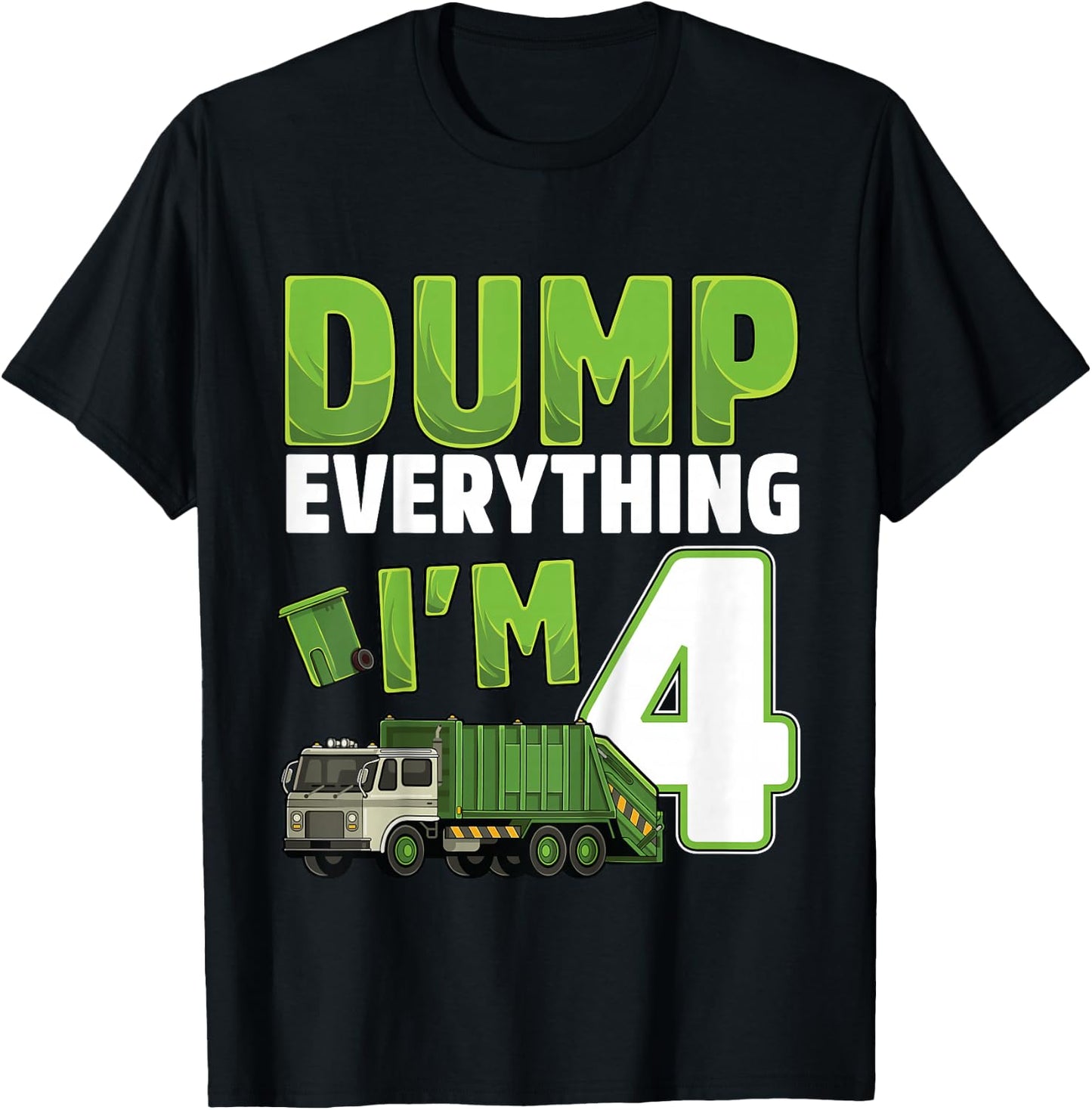 Kids Recycling Trash 4 Year Old Garbage Truck 4th Birthday Boy T-Shirt - T-Shirt | Black