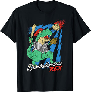 Baseballsaurus T-Rex Dinosaur Baseball Player Dino Sports T-Shirt - T-Shirt | Black