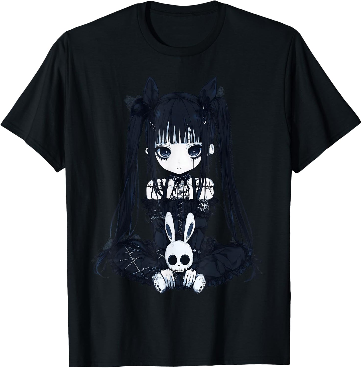Anime Girl Goth Bunny Grunge Gothic Cute E-Girl Outfit T-Shirt - T-Shirt | Black