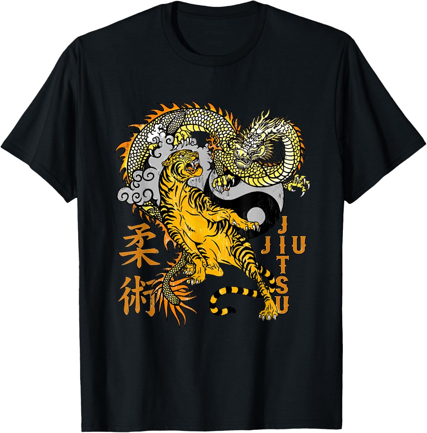 Jiu Jitsu Tiger Dragon Submission, Yin Yang BJJ MMA T-Shirt - T-Shirt | Black