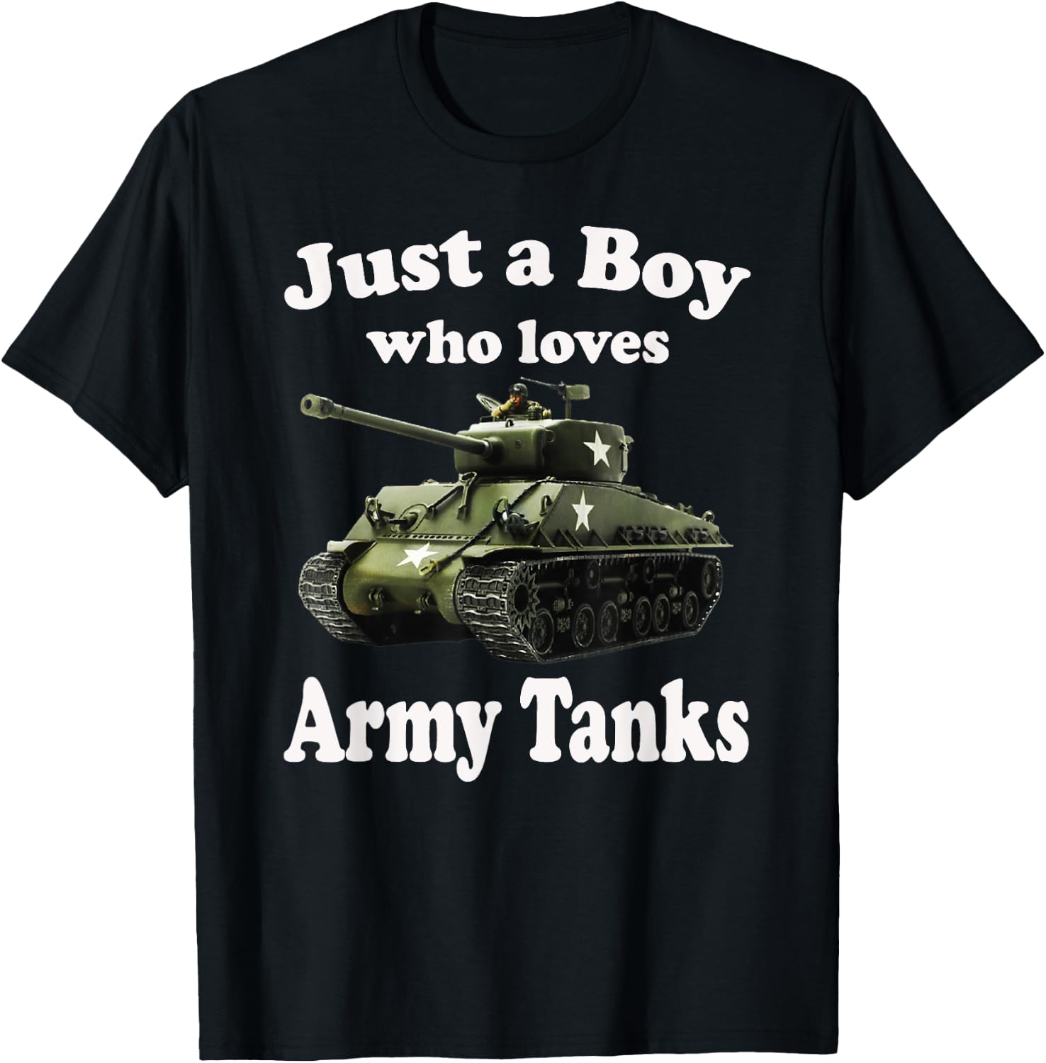 Just A Boy Who Loves Tanks & Sherman M4 American WW2 Tank T-Shirt - T-Shirt | Black