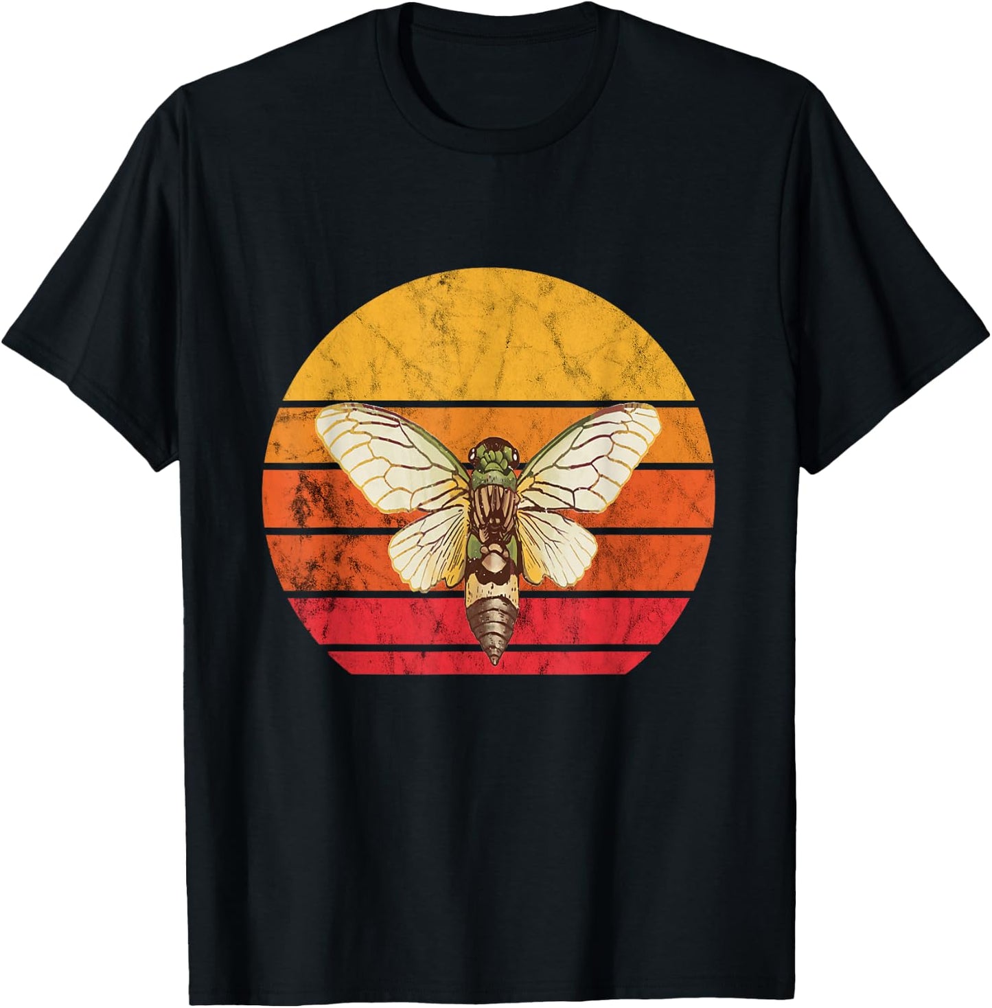 Cicada Brood Vintage Retro Sunset Magicicada Swarm Insect T-Shirt - T-Shirt | Black