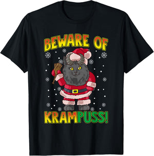 Beware of Krampuss | Cat Krampus Christmas Krampus Pun Men Women T-Shirt - T-Shirt | Black