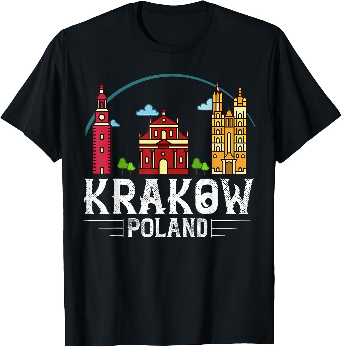 Krakow Poland City Skyline Map Travel T-Shirt - T-Shirt | Black