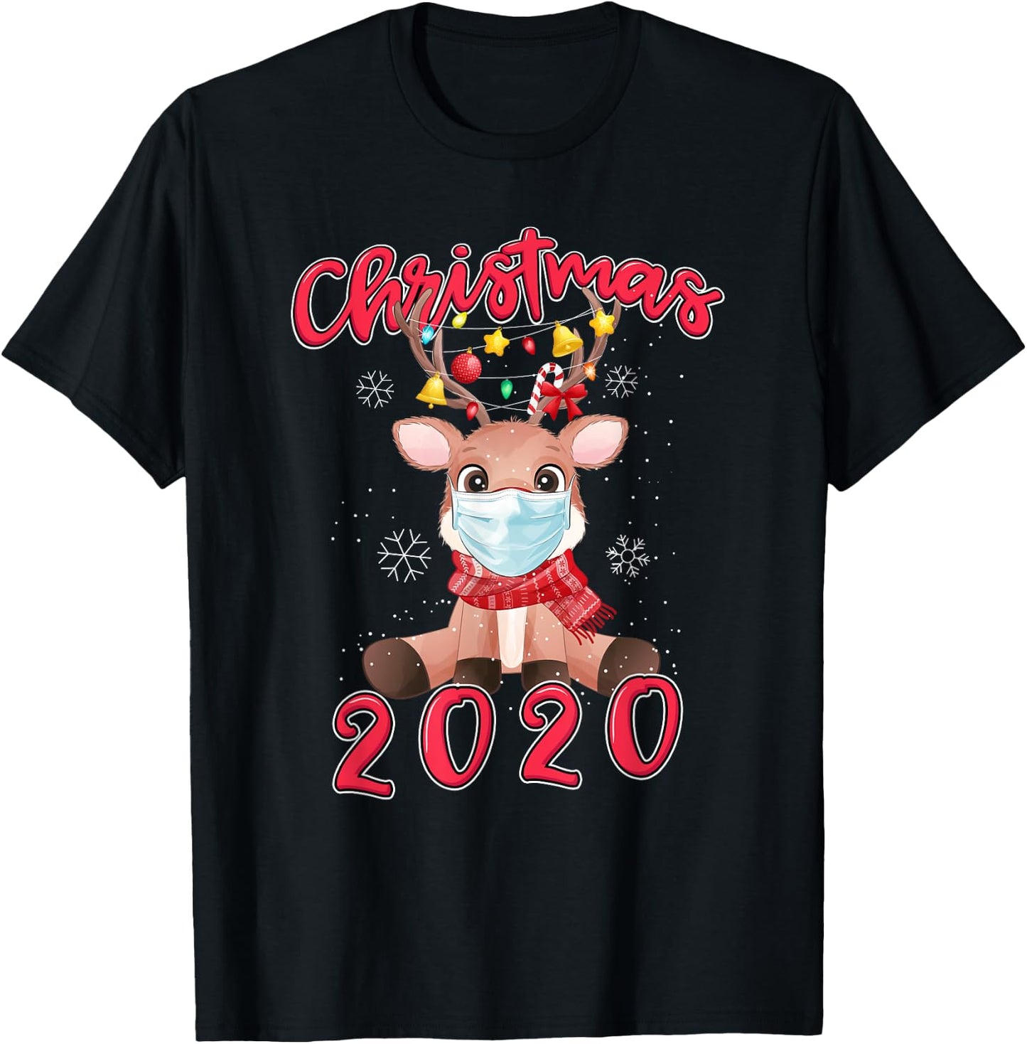 Christmas 2020 Reindeer Mask Matching Pajama Idea T-Shirt - T-Shirt | Black