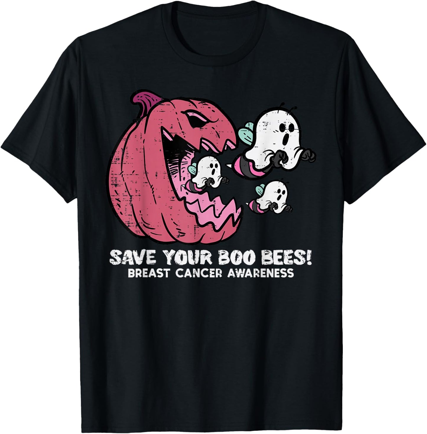 Breast Cancer Pumpkin Save Boo Your Bees Awareness Women Men T-Shirt - T-Shirt | Black