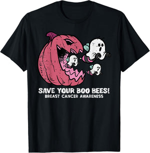 Breast Cancer Pumpkin Save Boo Your Bees Awareness Women Men T-Shirt - T-Shirt | Black