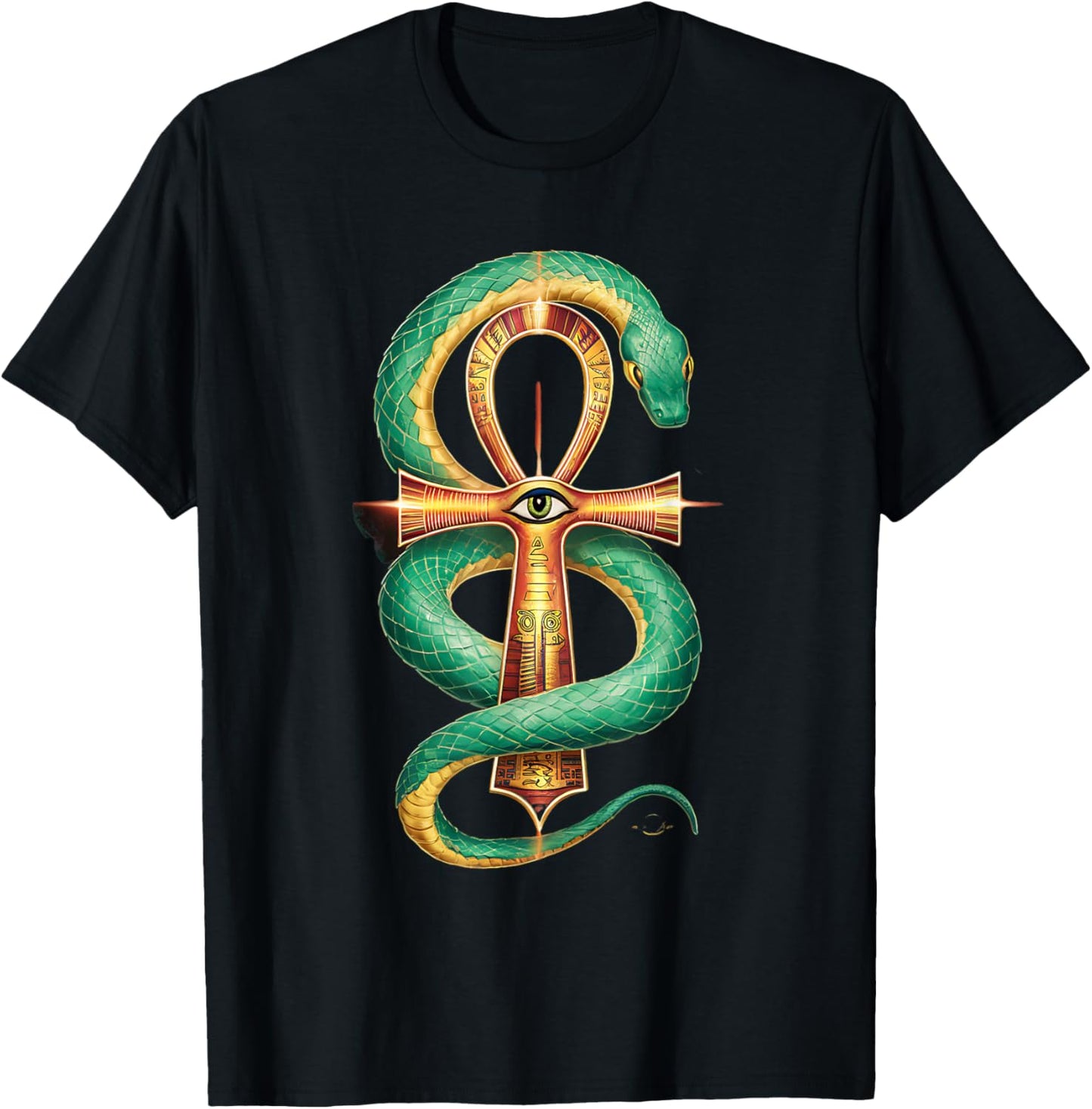 Ankh All Seeing Eye Ancient Egyptian Mythology Snake God T-Shirt - T-Shirt | Black