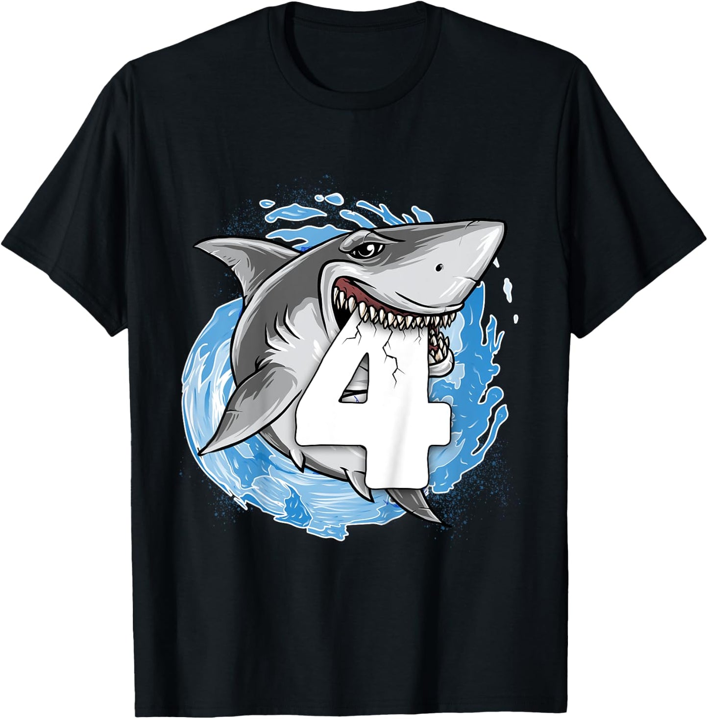 Kids Shark 4th Birthday Boy 4 year old Shark Theme Party 4 Shark T-Shirt - T-Shirt | Black