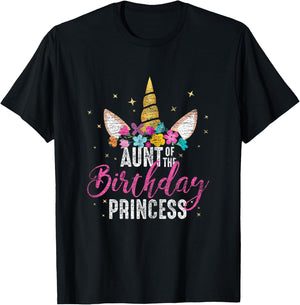 Aunt Of The Birthday Princess Aunt Gift Unicorn Birthday T-Shirt - T-Shirt | Black