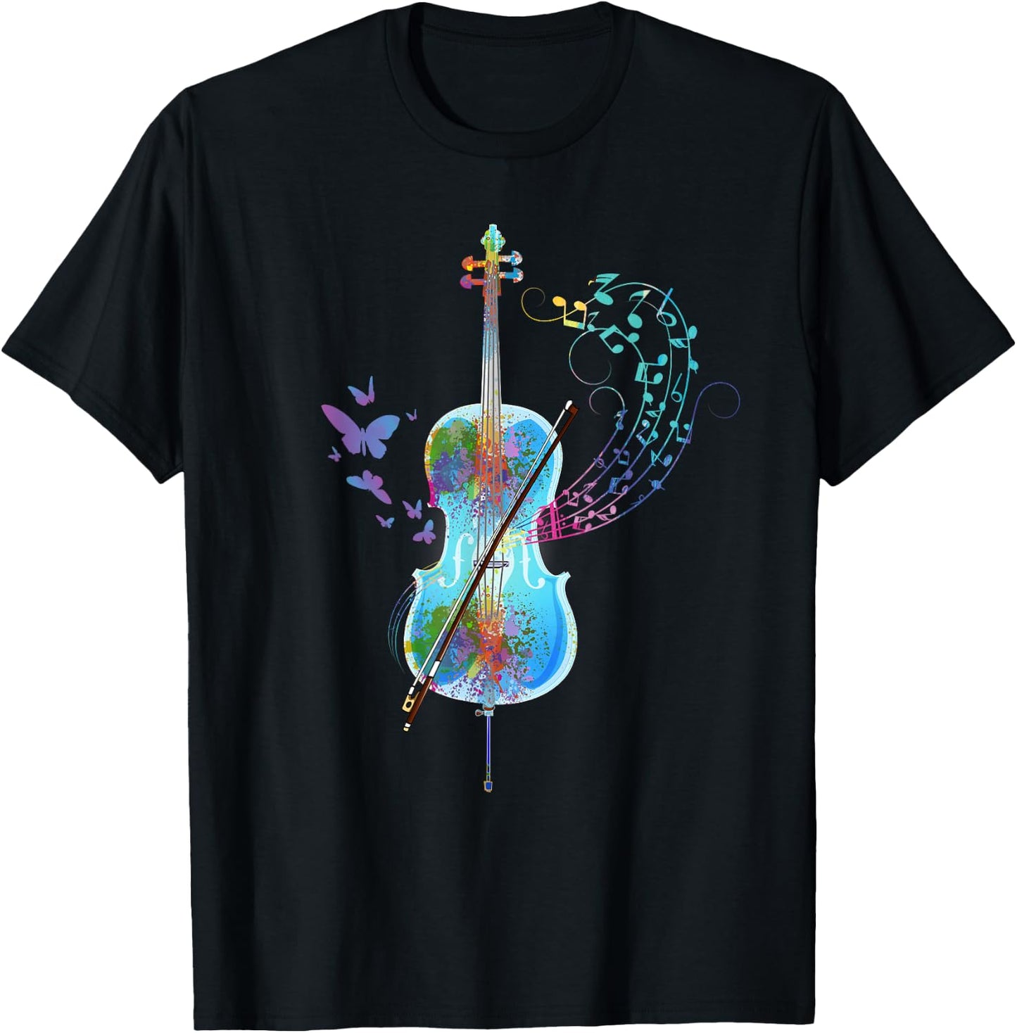 Classical Musical Instrument Colorful Cello T-Shirt - T-Shirt | Black