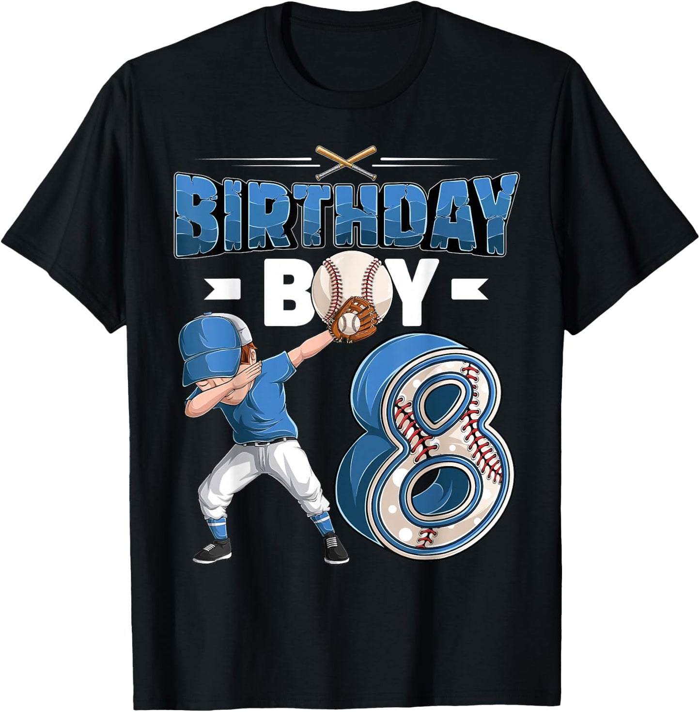 Dabbing boy 8 Year Old Baseball Player 8th Birthday Party T-Shirt - T-Shirt | Black