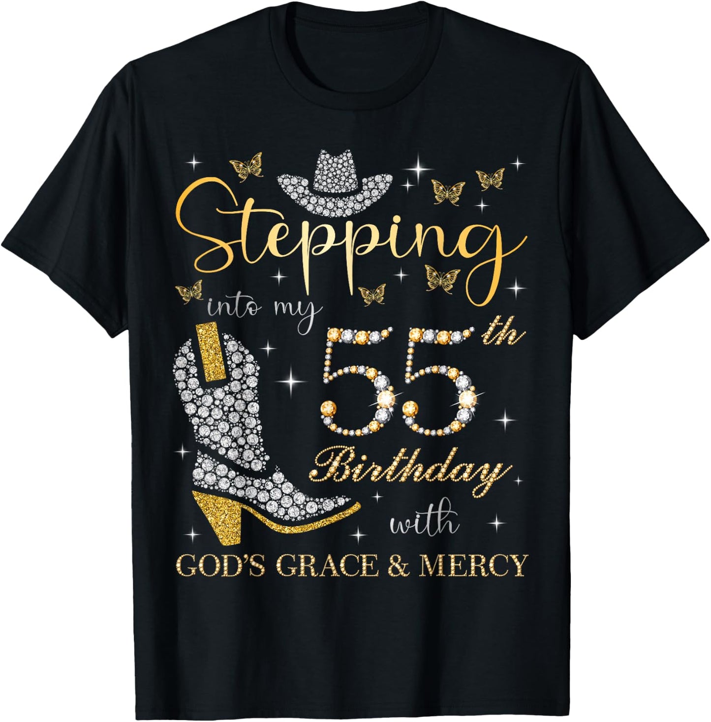 Stepping Into My 55th Birthday with God's Grace and Mercy T-Shirt - T-Shirt | Black