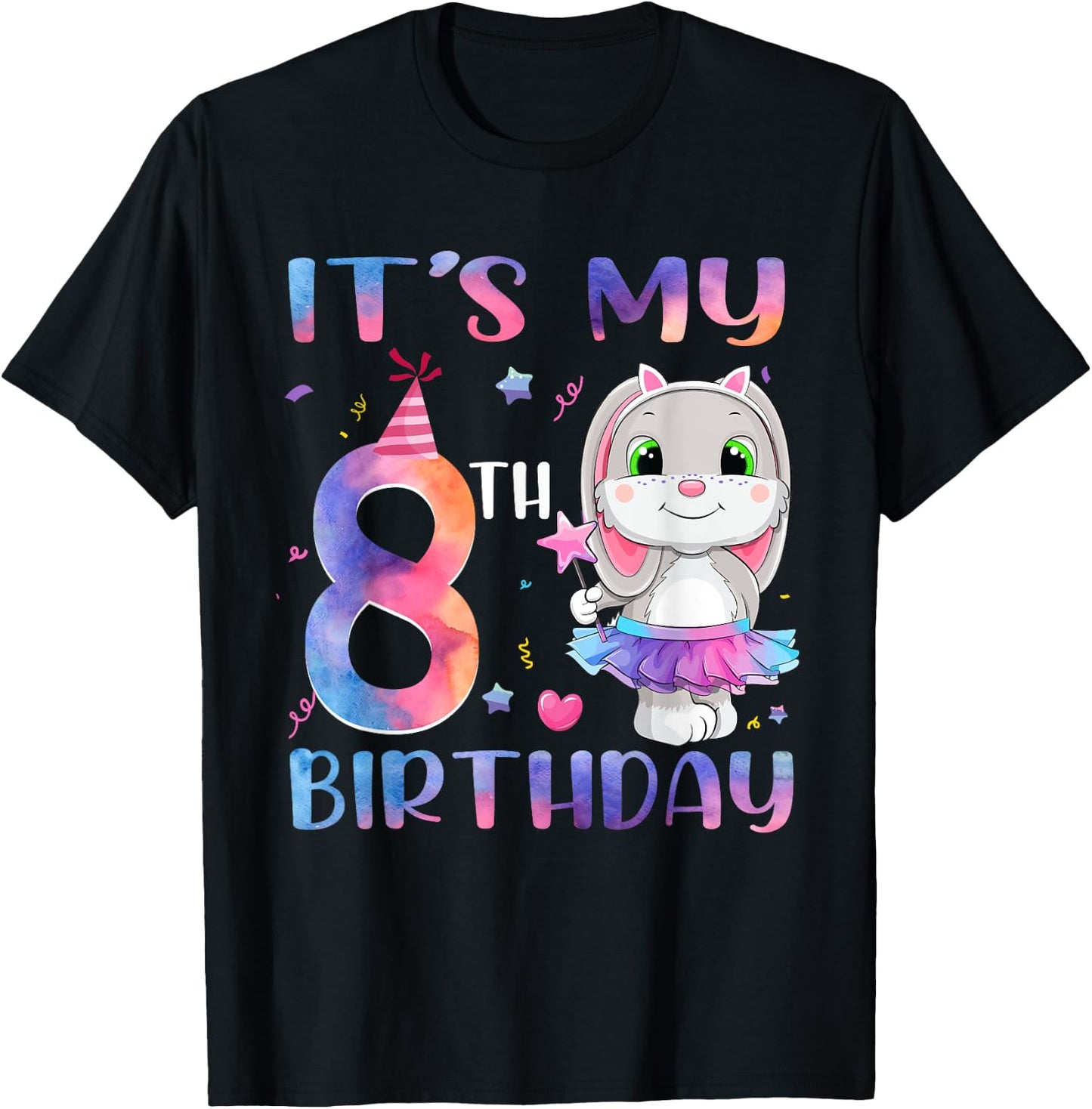 It's My 8th Birthday Bunny Rabbit 8 Years Old Boy Girl T-Shirt - T-Shirt | Black